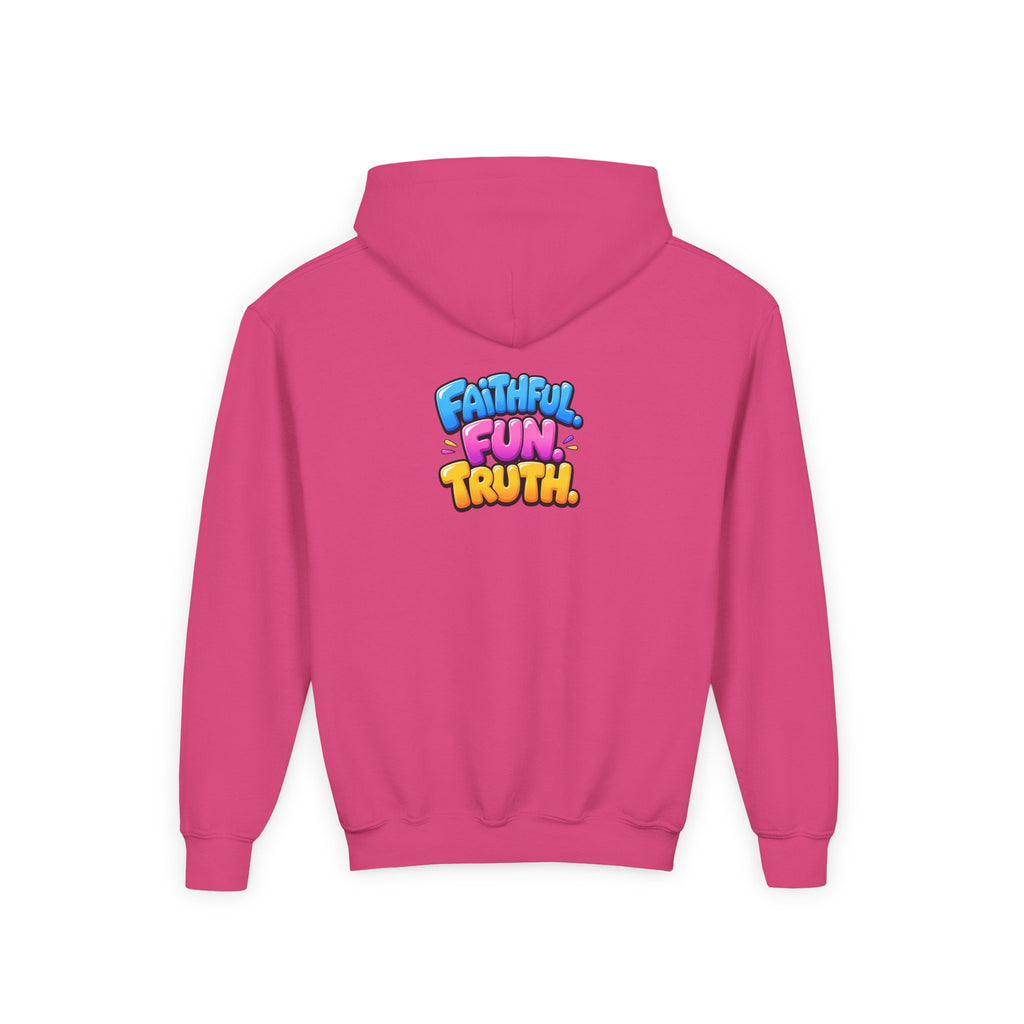 Youth Hoodie — "Good News Toons" Kids Cartoon Faith Hoodie (Faithful, Fun, Truth)
