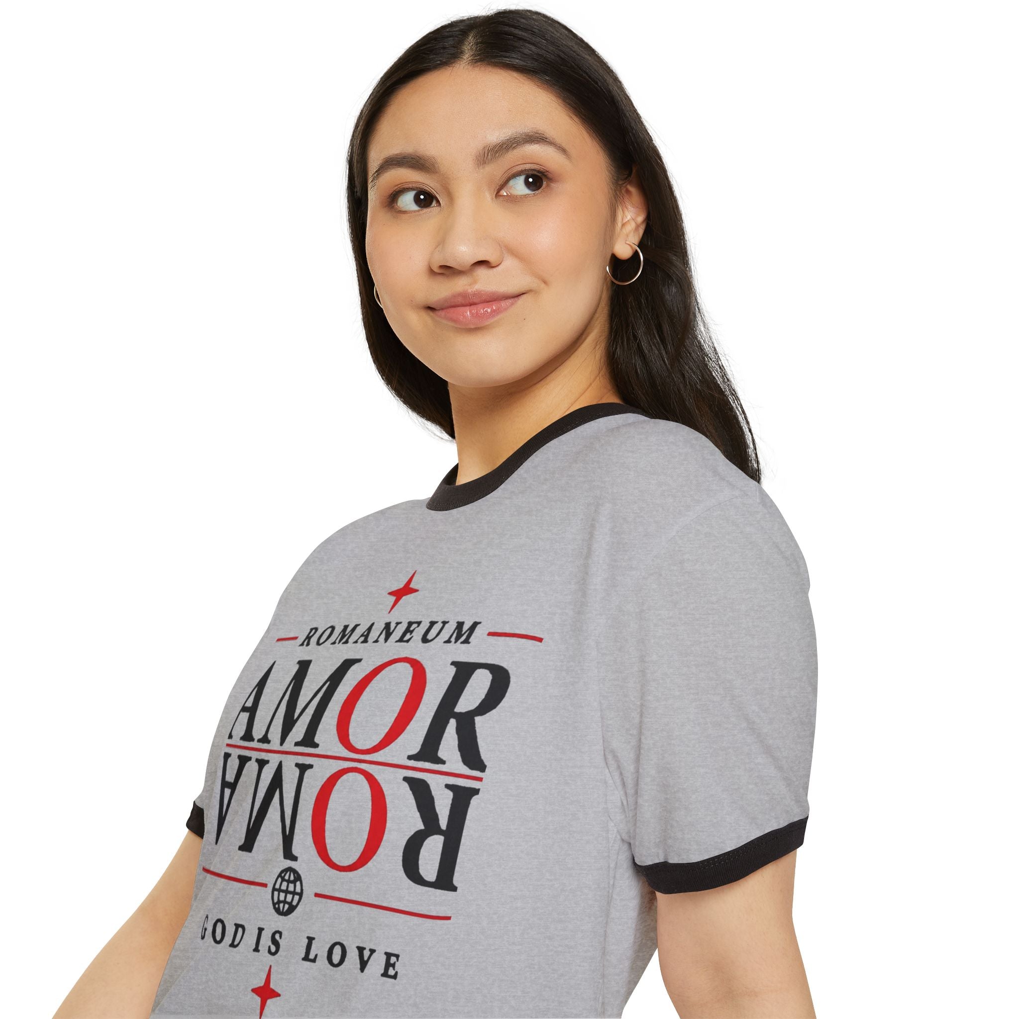 Romaneum "AMOR/ROMA" Ringer Tee — God Is Love Christian T‑Shirt