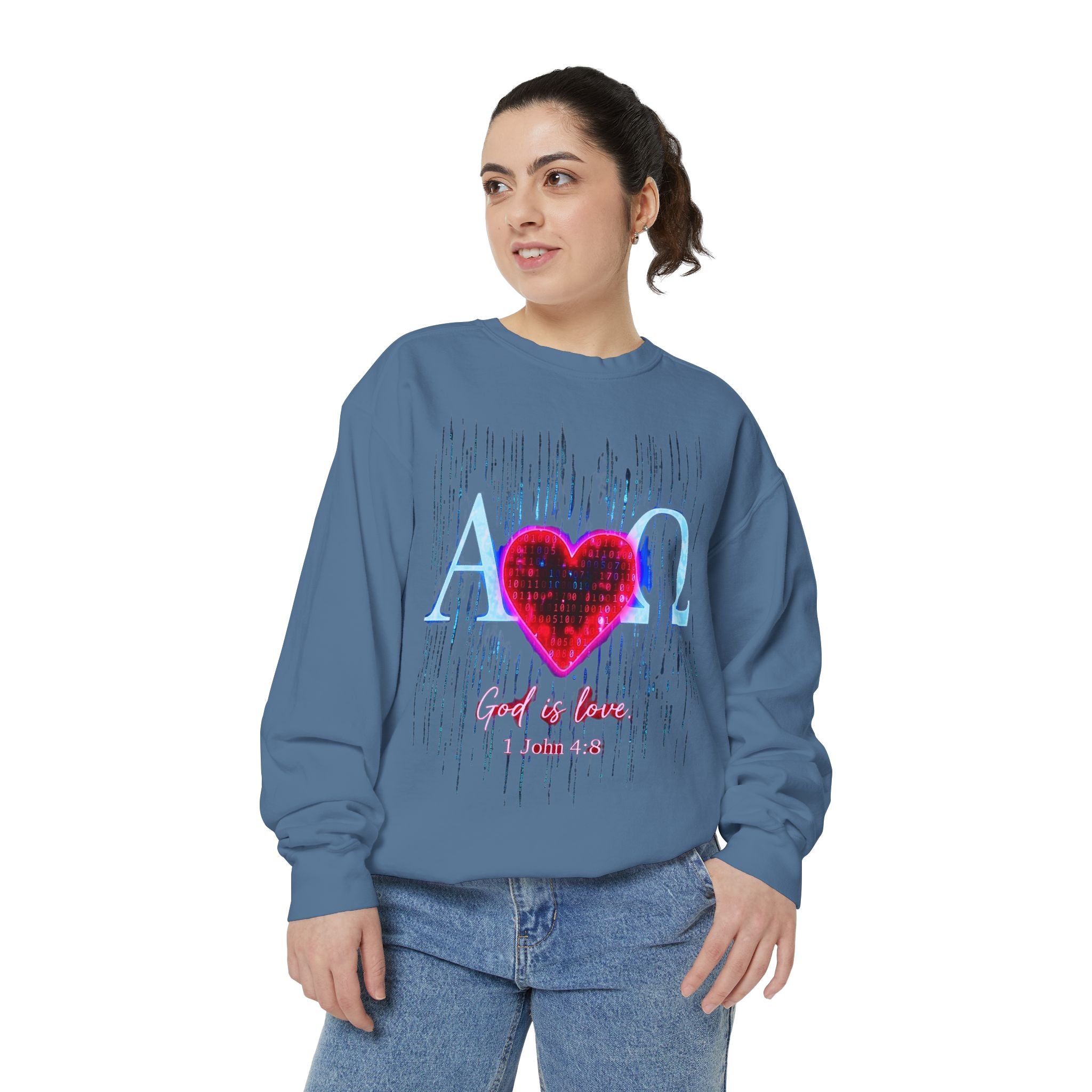 Alpha Omega Heart design sweatshirt | God is Love 1 John 4:8 RomanEum