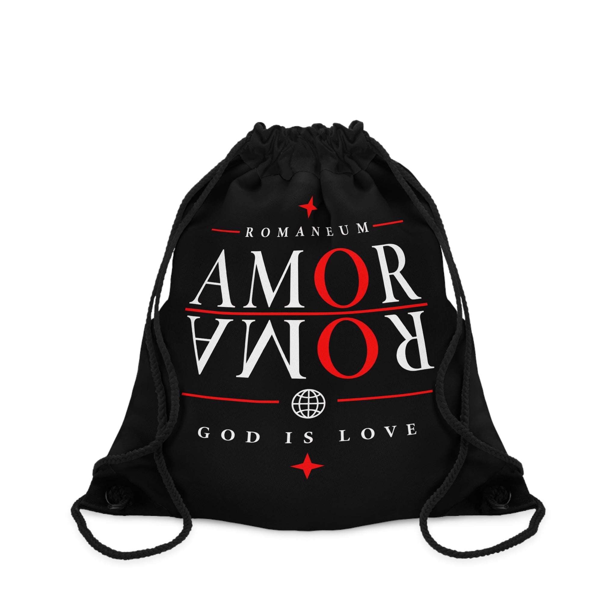 Drawstring Bag — AMOR/ROMA 'God Is Love' Reversible Graphic Gym Sack