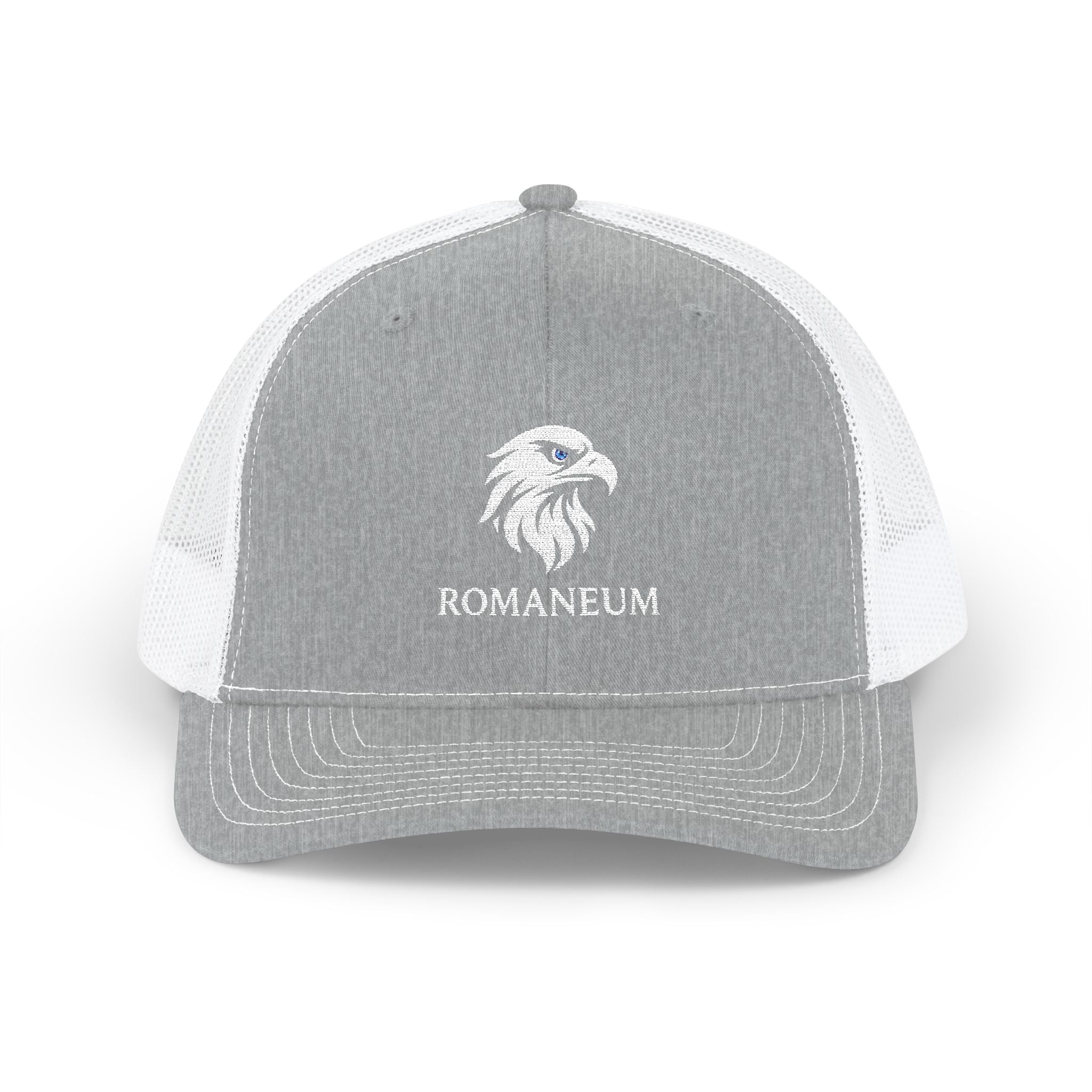 Eagle Head Romanem Trucker Cap | Embroidered Black White Mesh