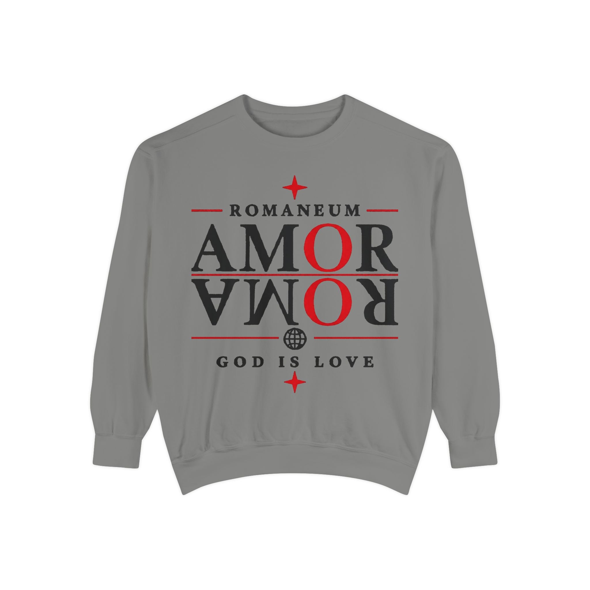 Romaneum Amor Crewneck Sweatshirt — "Amor Roma" Christian Graphic Sweatshirt