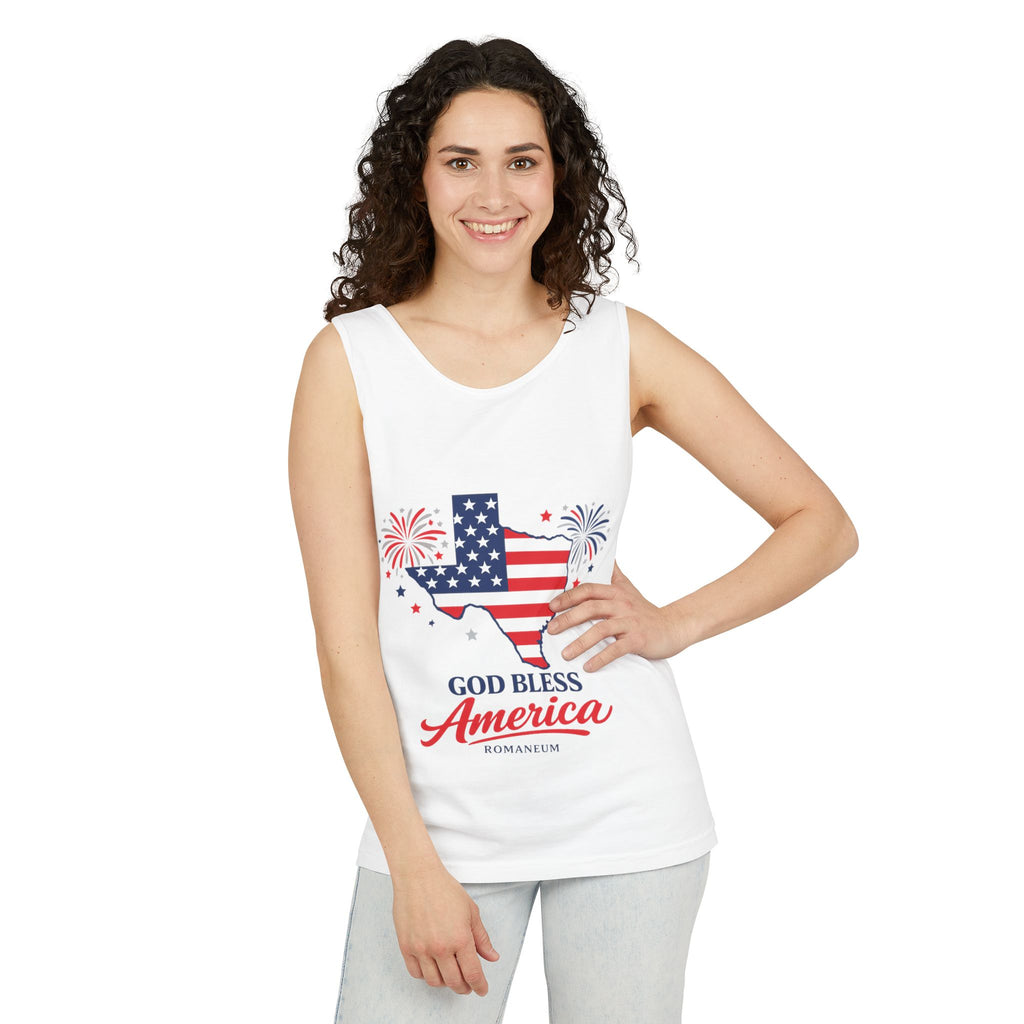Romaneum Texas Flag Map God Bless America Tank Top | Patriotic 4th of July