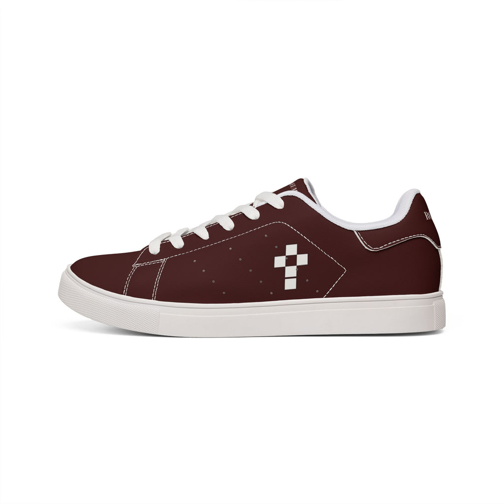 Men's Leather Low-Top Sneakers — Burgundy Casual Streetwear