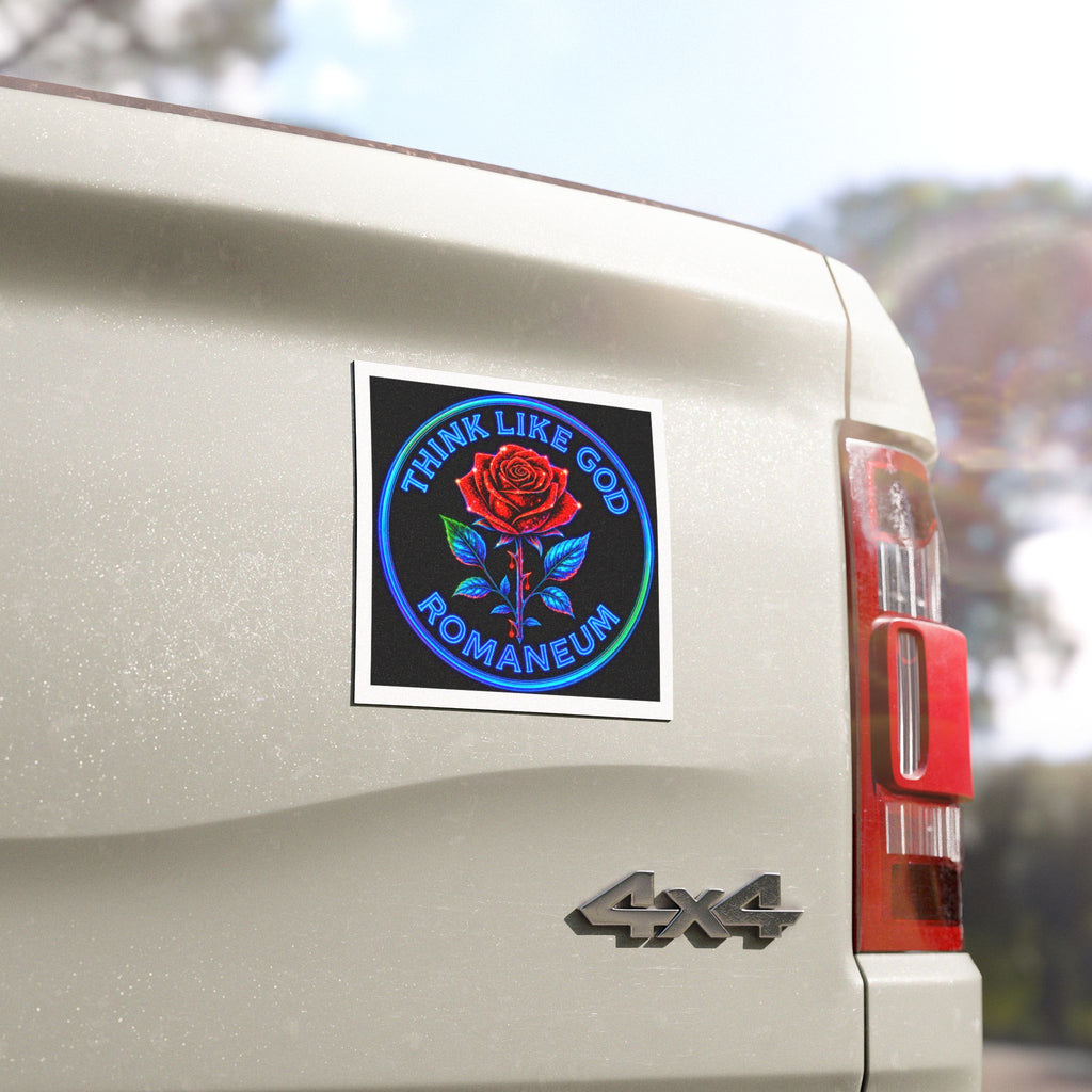 Car Magnet — "Think Like God" Rose Romanéum Neon Design