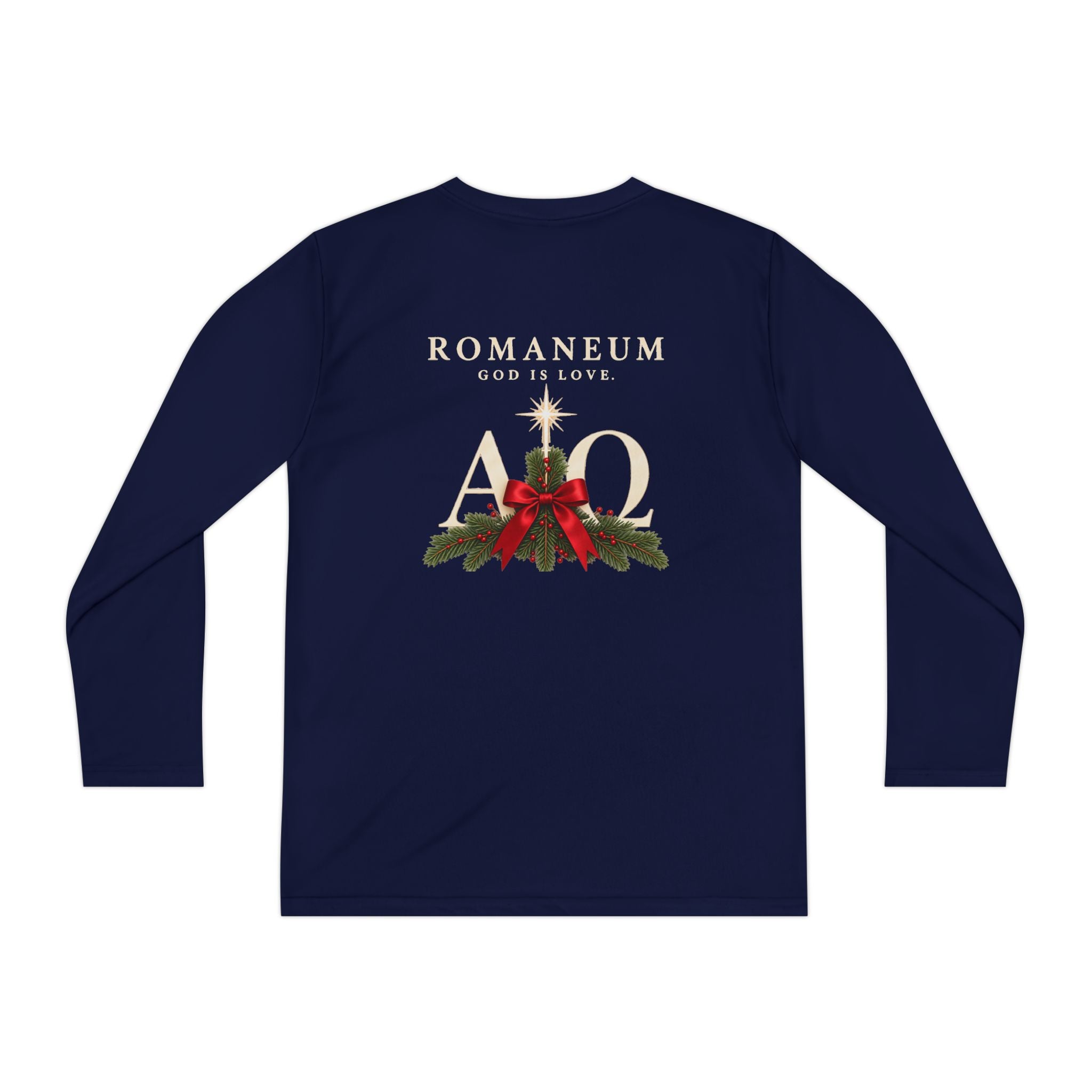 Youth Long Sleeve Tee — Romaneum Alpha Omega Christmas Design