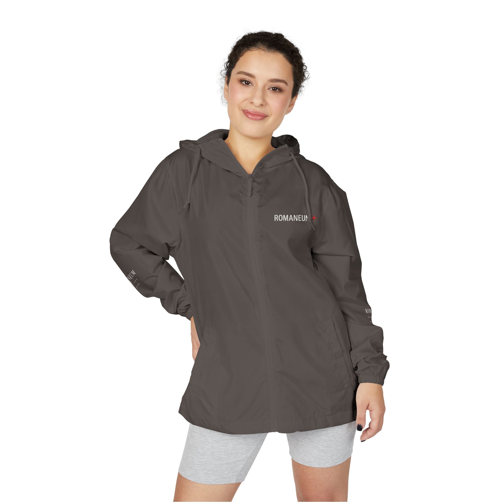 Windbreaker Jacket — 'AMOR ROMA' Christian Graphic Full-Zip Hoodie-Style Windbreaker