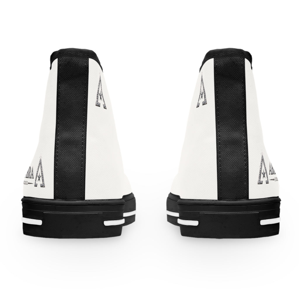 Women's High-Top Sneakers — Minimal White Canvas Shoes with Side Logo