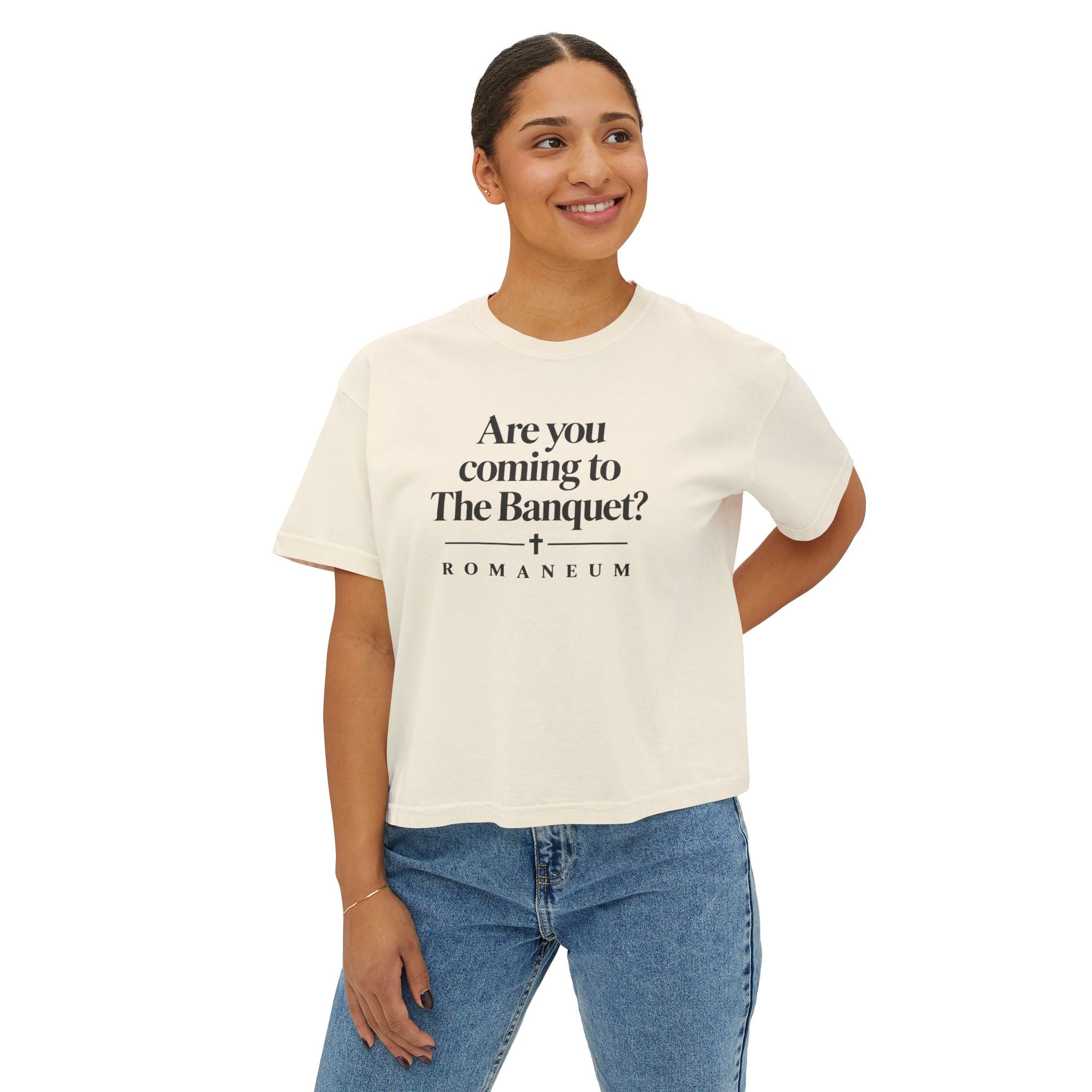 Are You Coming to The Banquet? Boxy Tee — Romaneum Christian Graphic Shirt