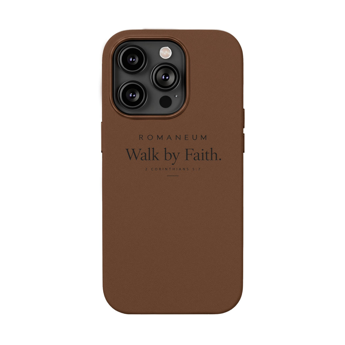 Engraved PU Leather Phone Case — ‘Walk by Faith’