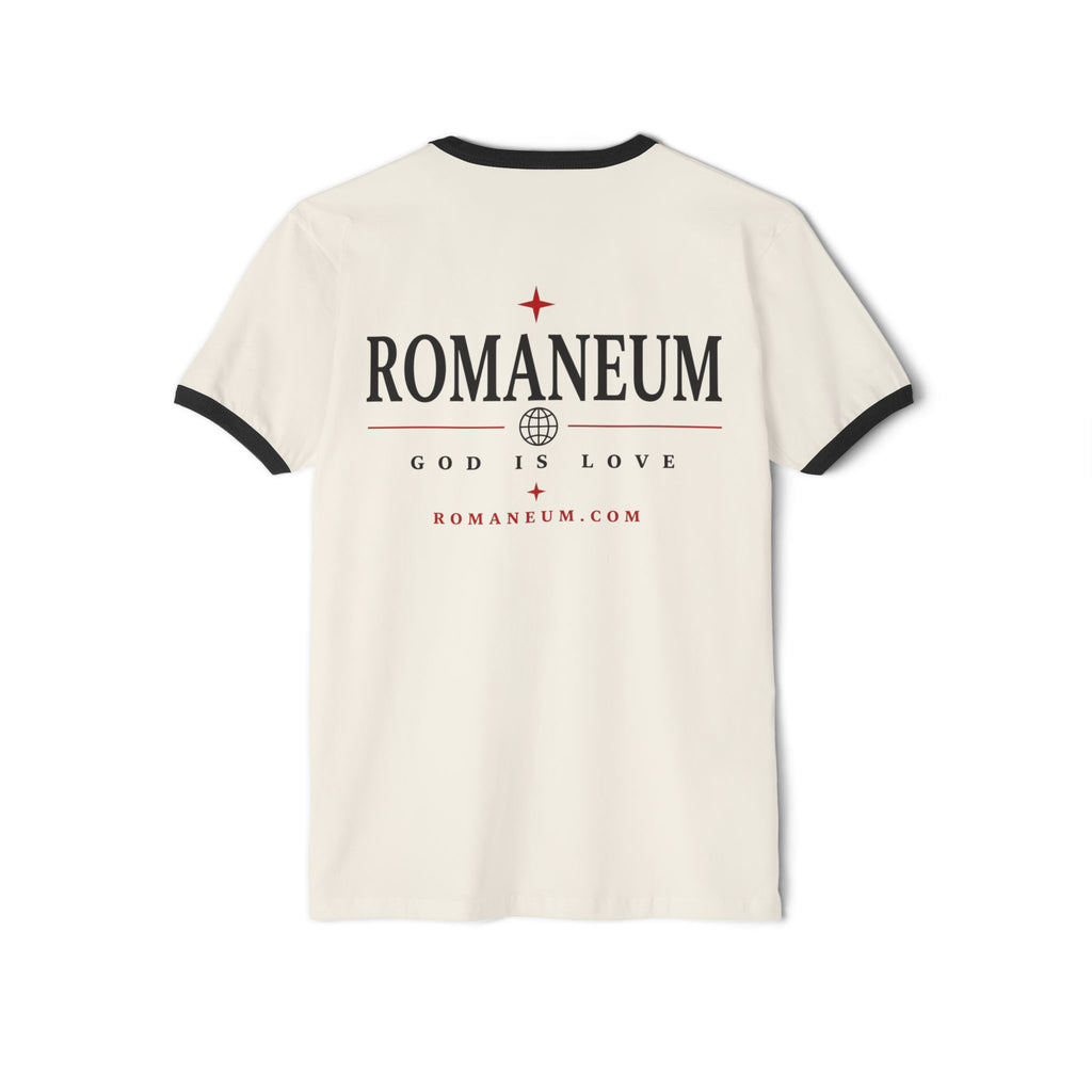 Romaneum "AMOR/ROMA" Ringer Tee — God Is Love Christian T‑Shirt