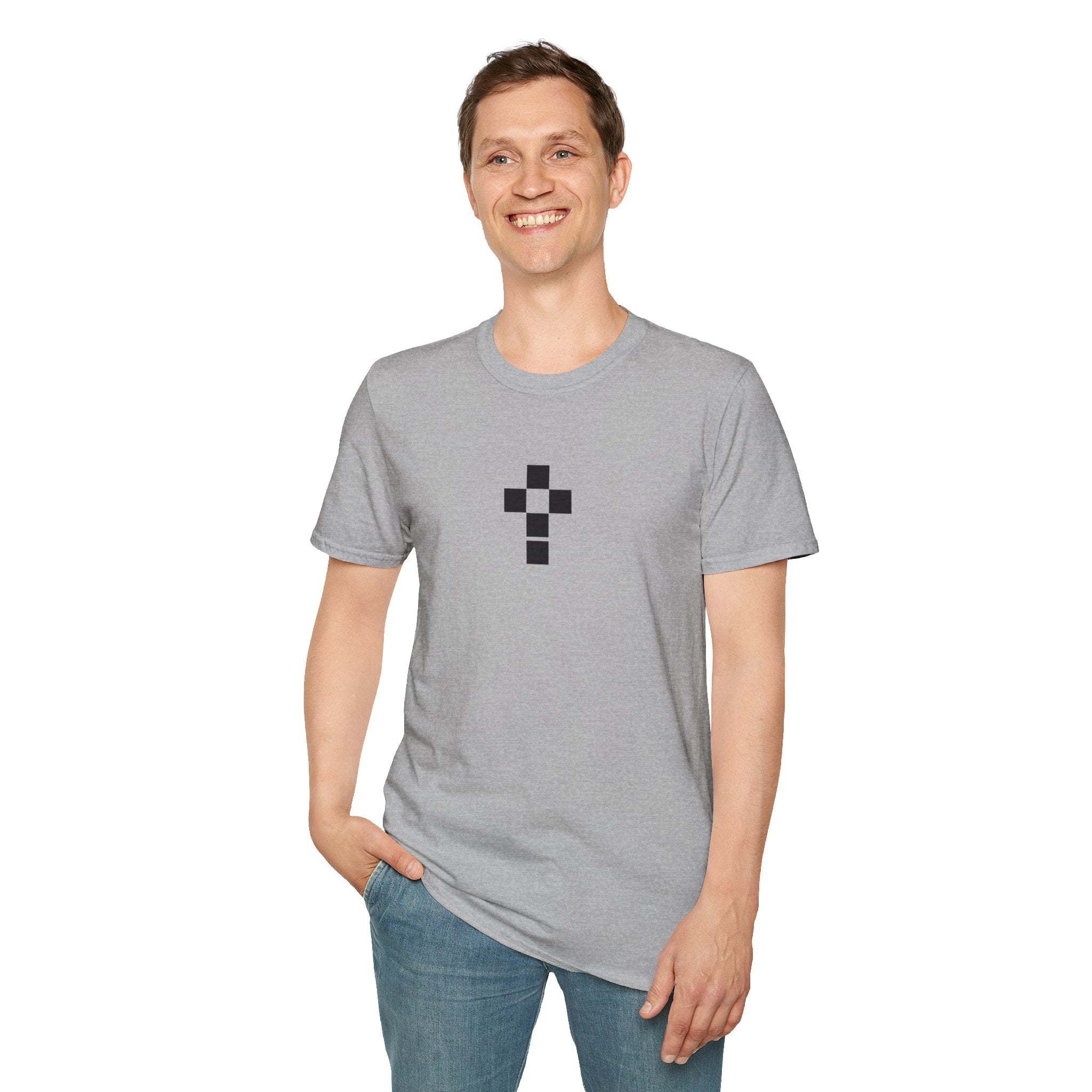 Romaneum Minimal Pixel Cross T-Shirt | Small Black Geometric Cross