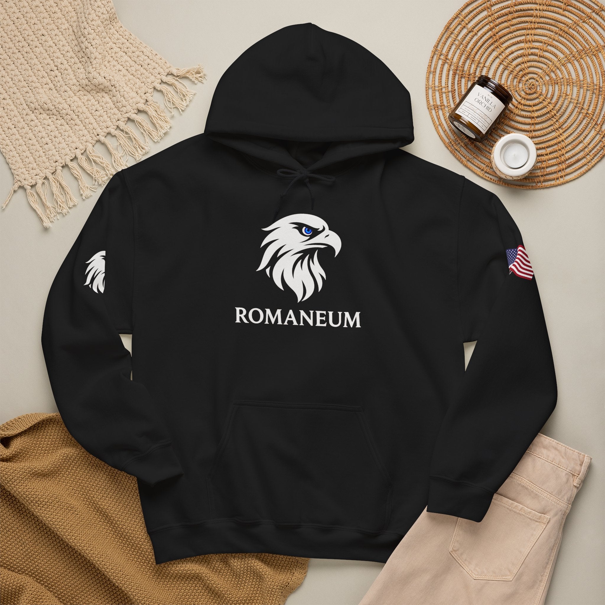 Romaneum Eagle Logo Hoodie | Romaneum School Crest, Patriotic Sleeve Design
