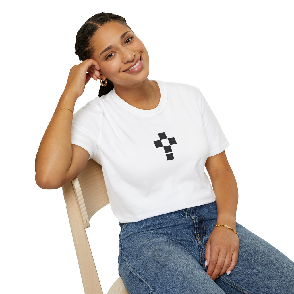 Romaneum Minimal Pixel Cross T-Shirt | Small Black Geometric Cross