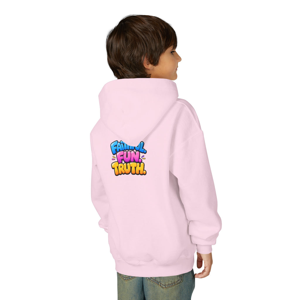 Youth Hoodie — "Good News Toons" Kids Cartoon Faith Hoodie (Faithful, Fun, Truth)