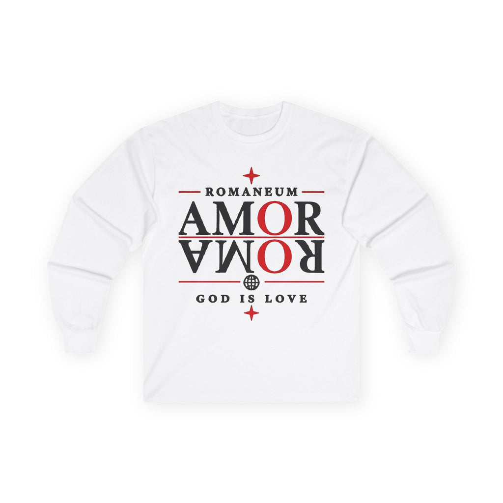 Long Sleeve Tee — "AMOR" Romaneum God Is Love Religious Graphic Shirt