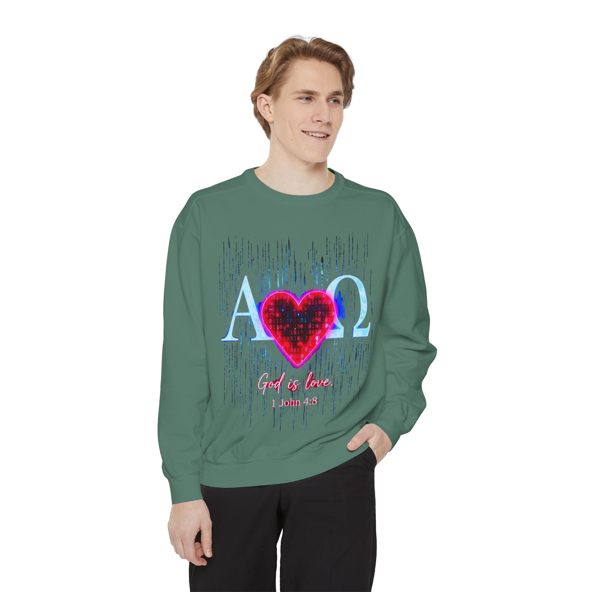 Alpha Omega Heart design sweatshirt | God is Love 1 John 4:8 RomanEum