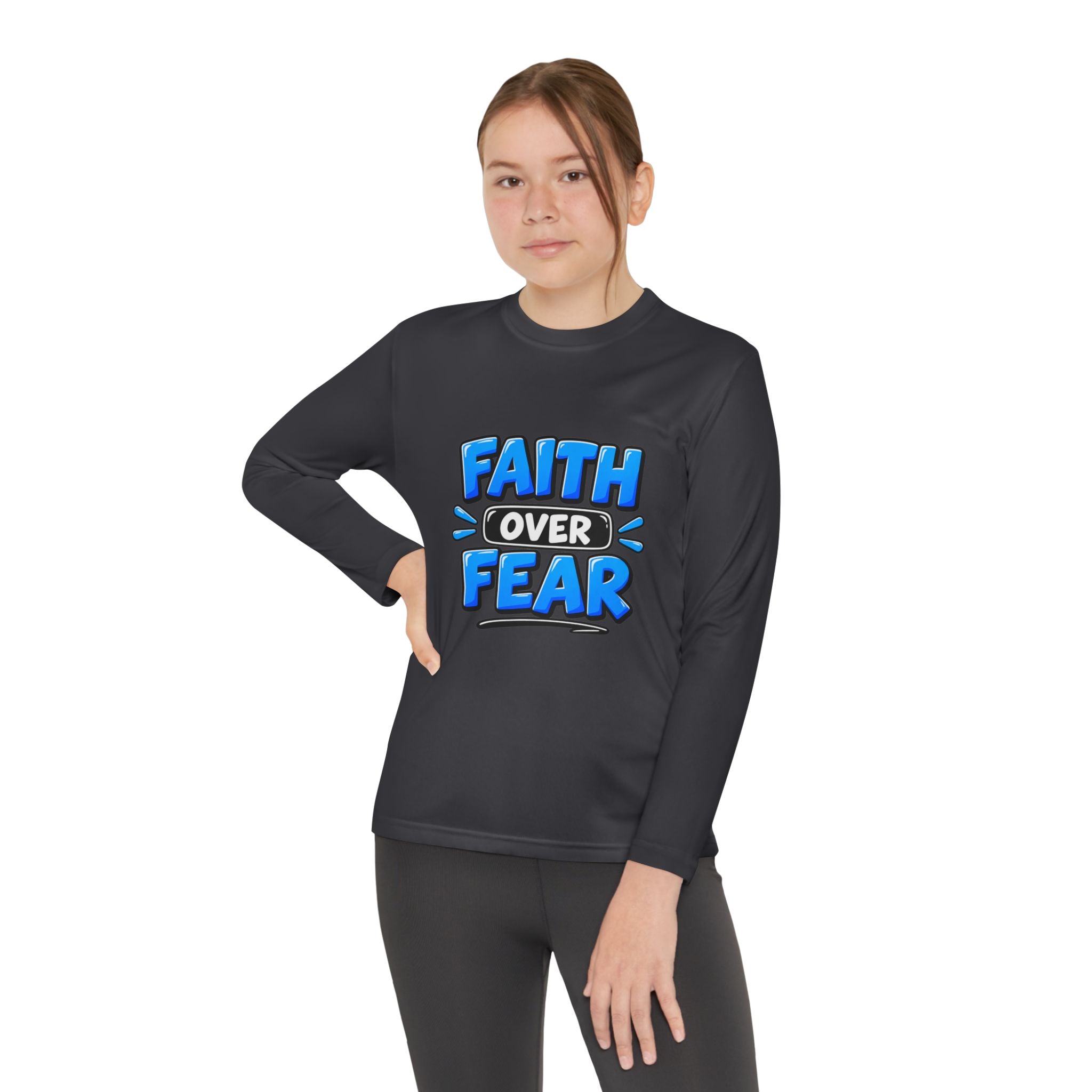 Faith Over Fear Youth Long Sleeve Tee — Good News Toons Graphic