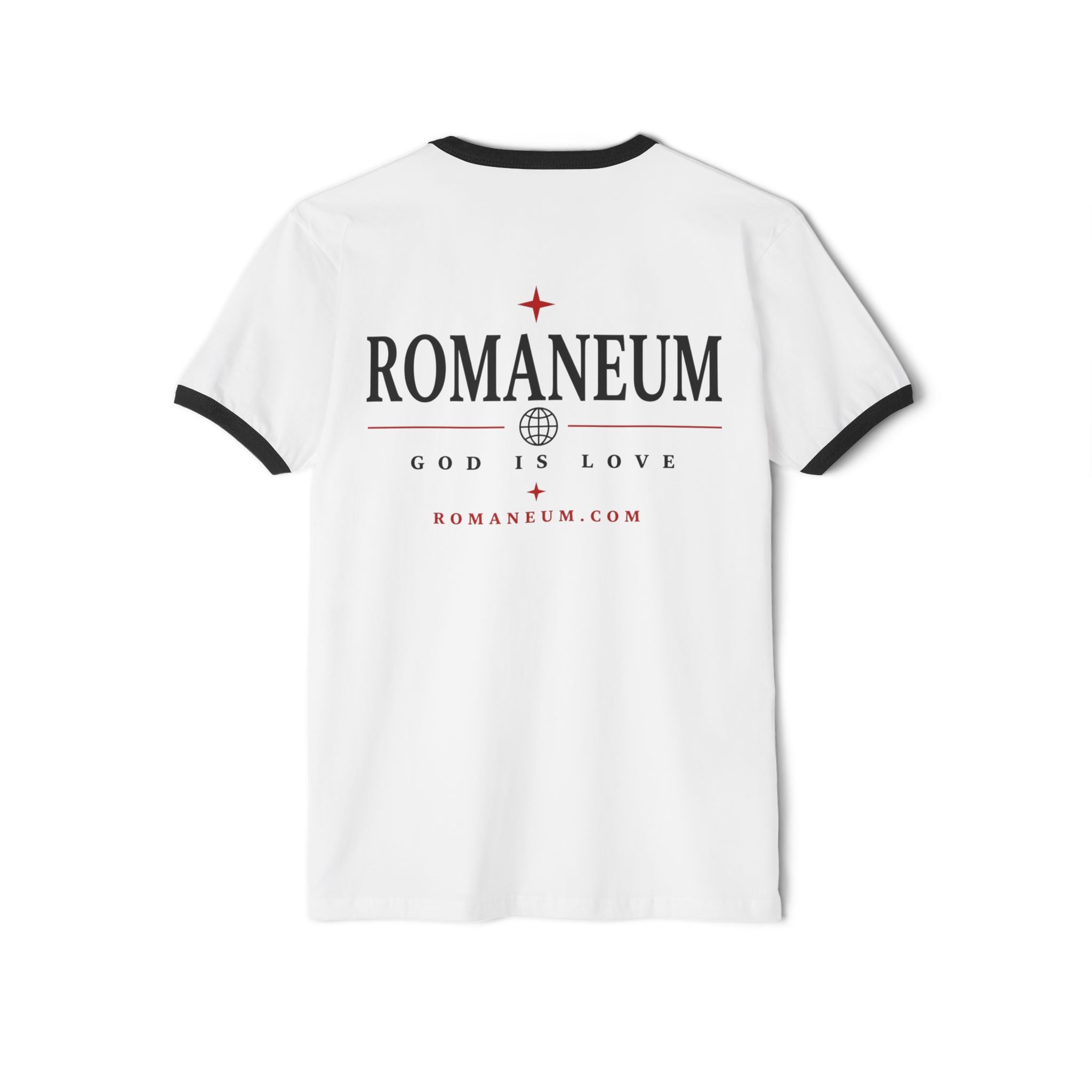 Romaneum "AMOR/ROMA" Ringer Tee — God Is Love Christian T‑Shirt