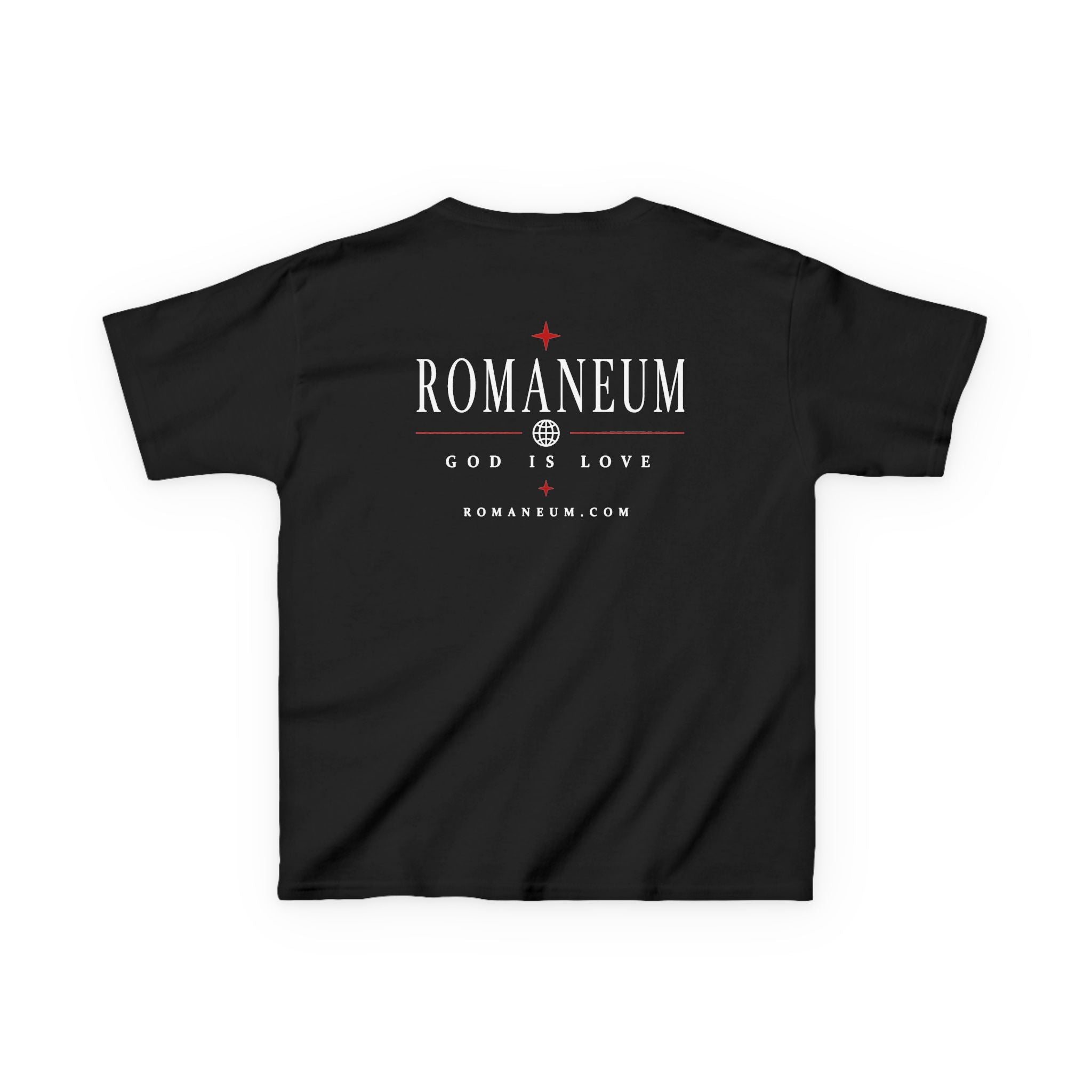 Kids Tee — "Amor Roma / God is Love" Religious Graphic Shirt
