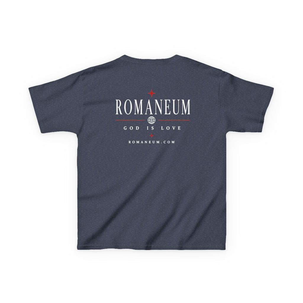 Kids Tee — "Amor Roma / God is Love" Religious Graphic Shirt
