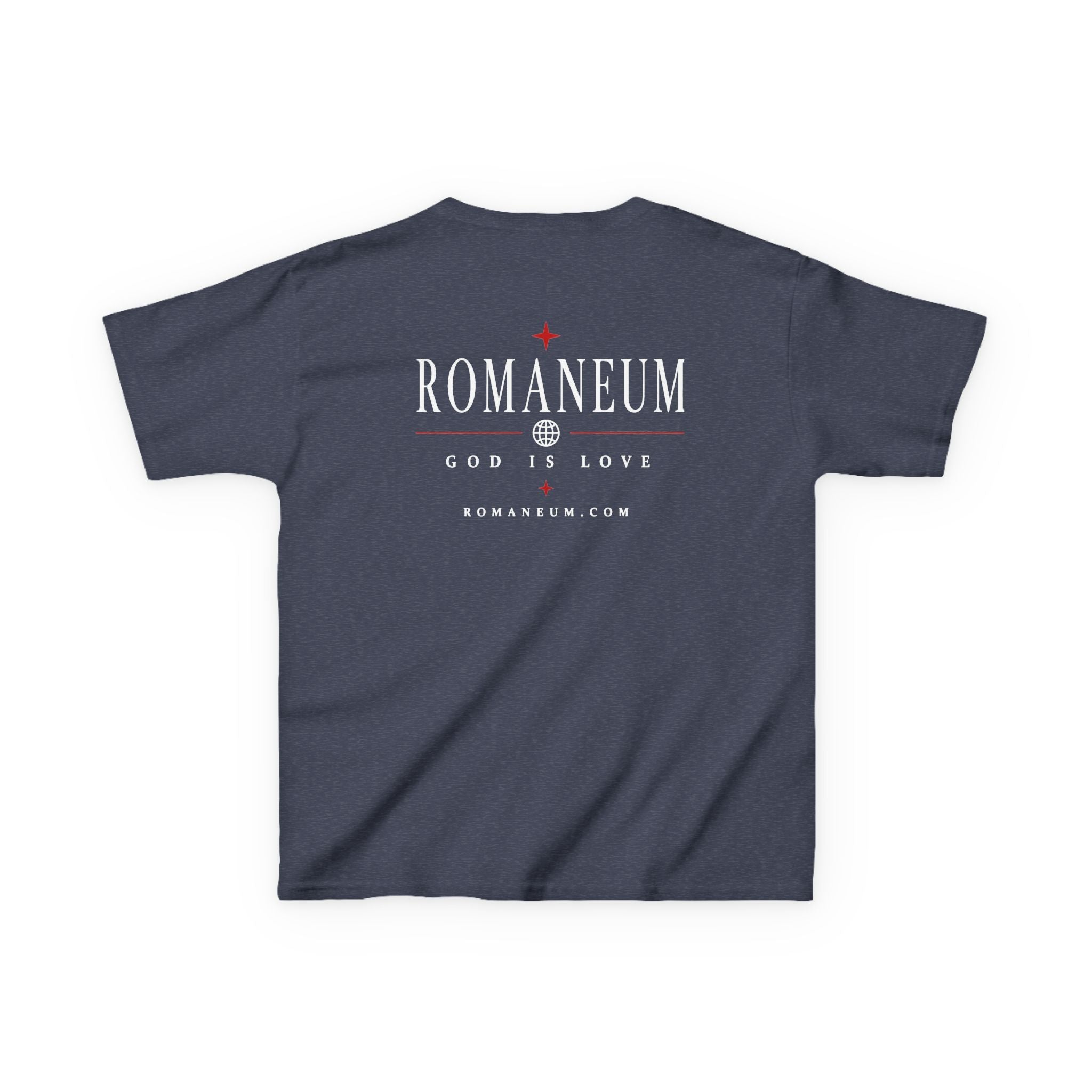 Kids Tee — "Amor Roma / God is Love" Religious Graphic Shirt