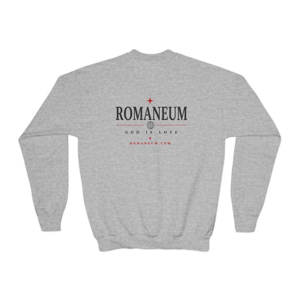 Romaneum Amor Crewneck Sweatshirt — “AMOR/ROMA” God Is Love Youth Pullover
