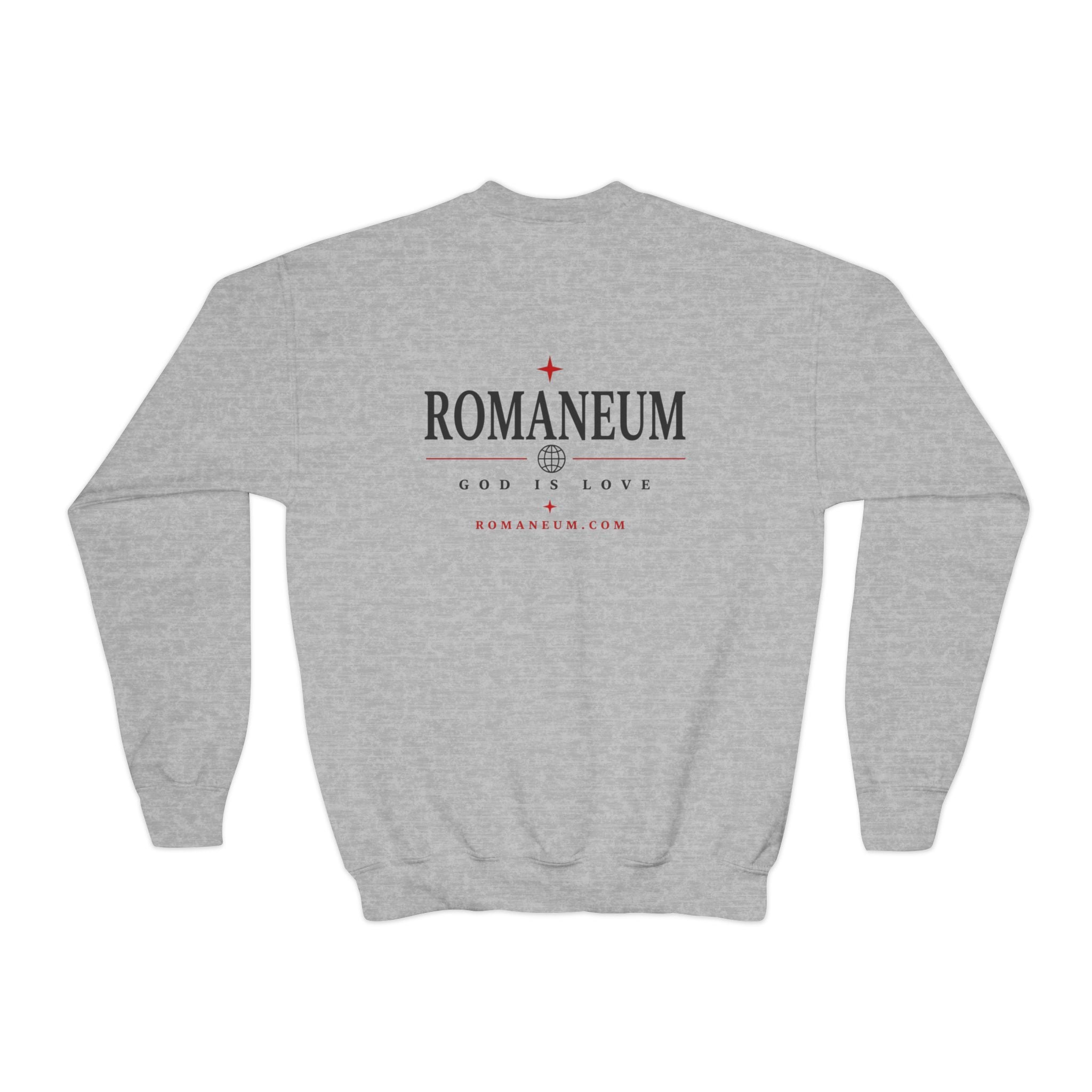 Romaneum Amor Crewneck Sweatshirt — “AMOR/ROMA” God Is Love Youth Pullover