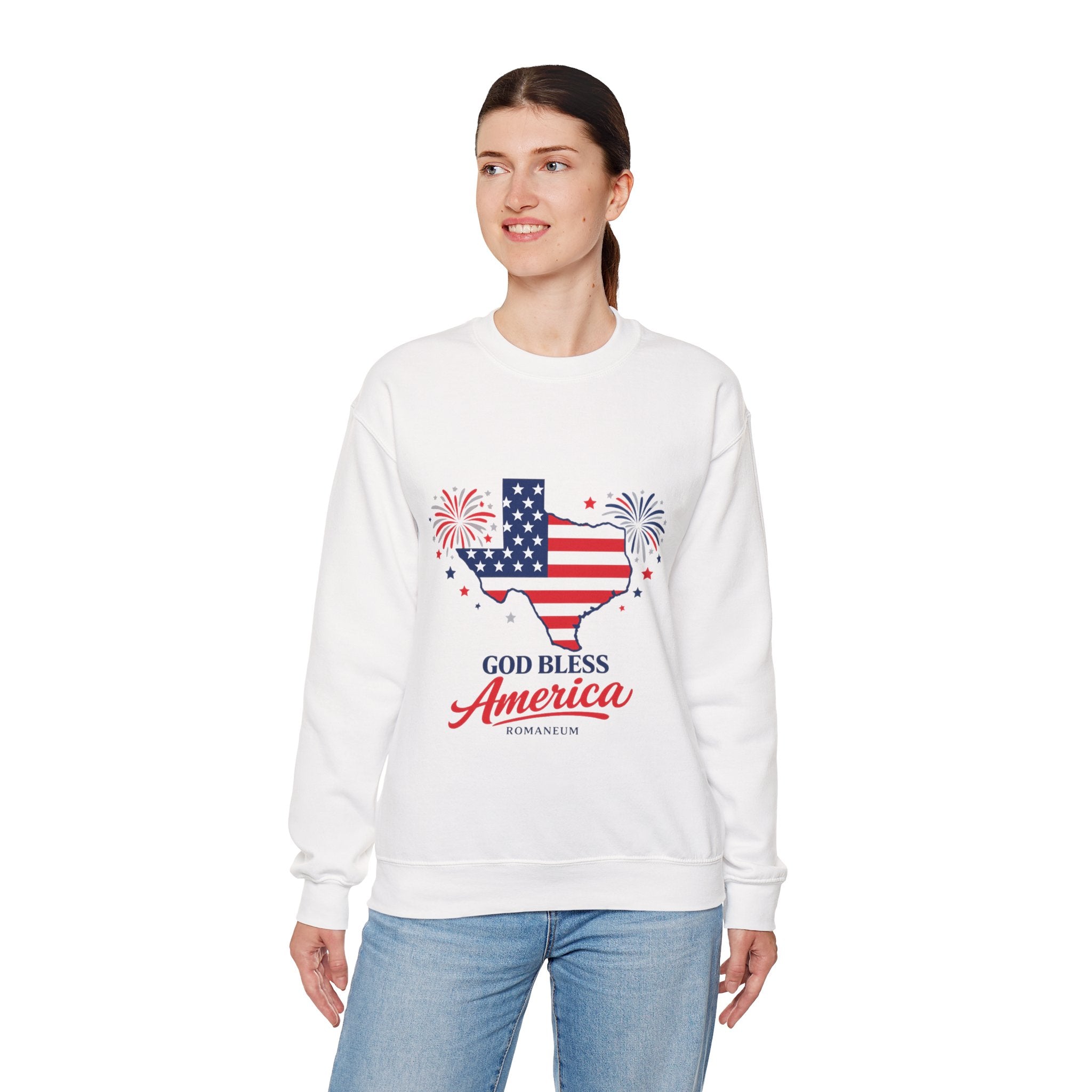 Romaneum God Bless America Flag Heart sweatshirt | Patriotic 4th of July crewneck