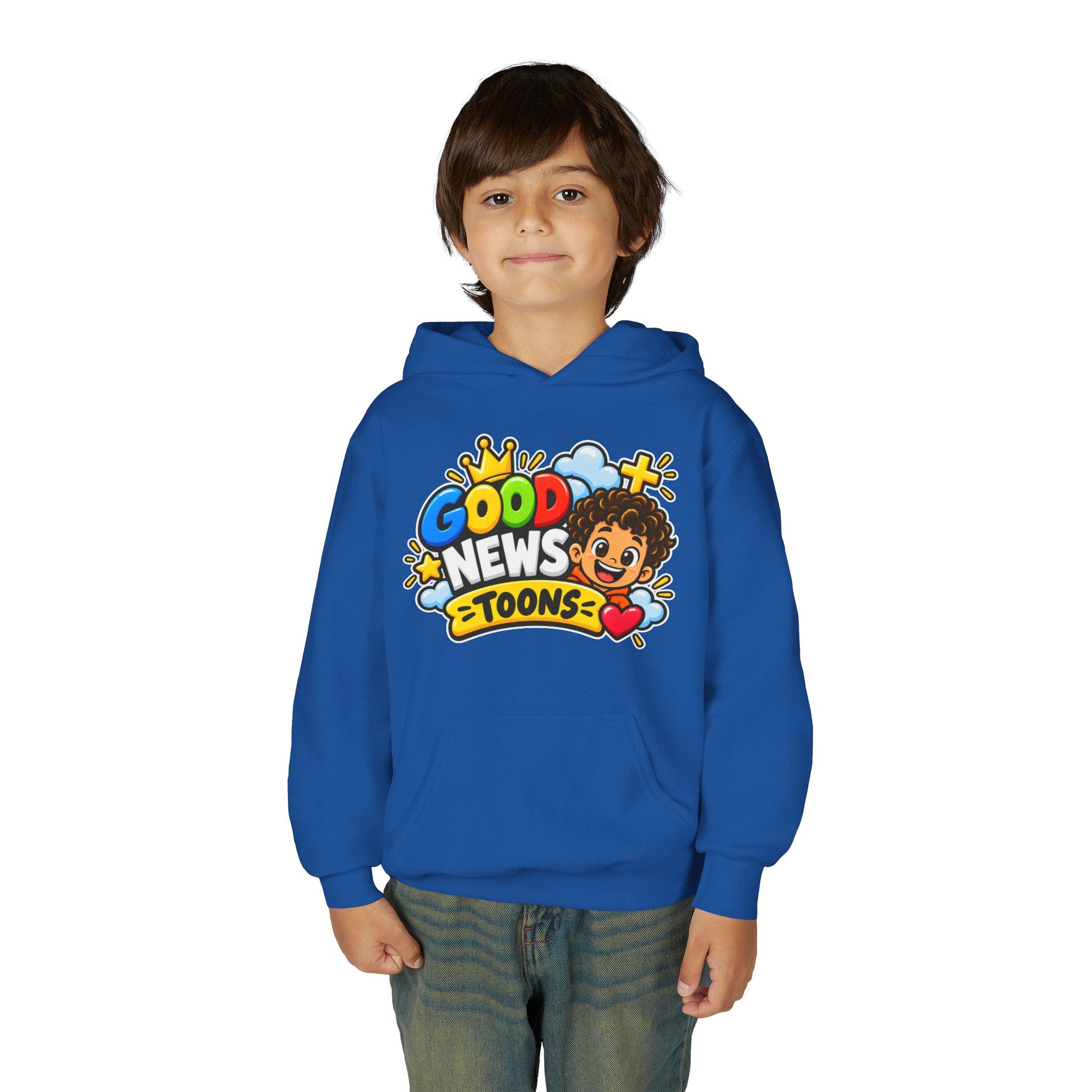 Youth Hoodie — "Good News Toons" Kids Cartoon Faith Hoodie (Faithful, Fun, Truth)