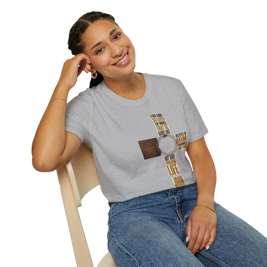 John 3:16 Cross T-Shirt — Faith Tee (For God So Loved)