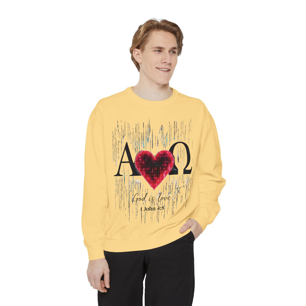 Alpha Omega Heart design sweatshirt | God is Love 1 John 4:8 RomanEum