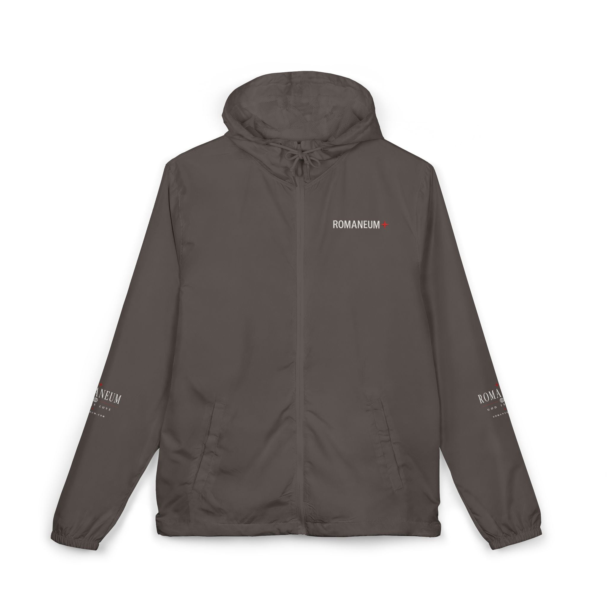 Windbreaker Jacket — 'AMOR ROMA' Christian Graphic Full-Zip Hoodie-Style Windbreaker