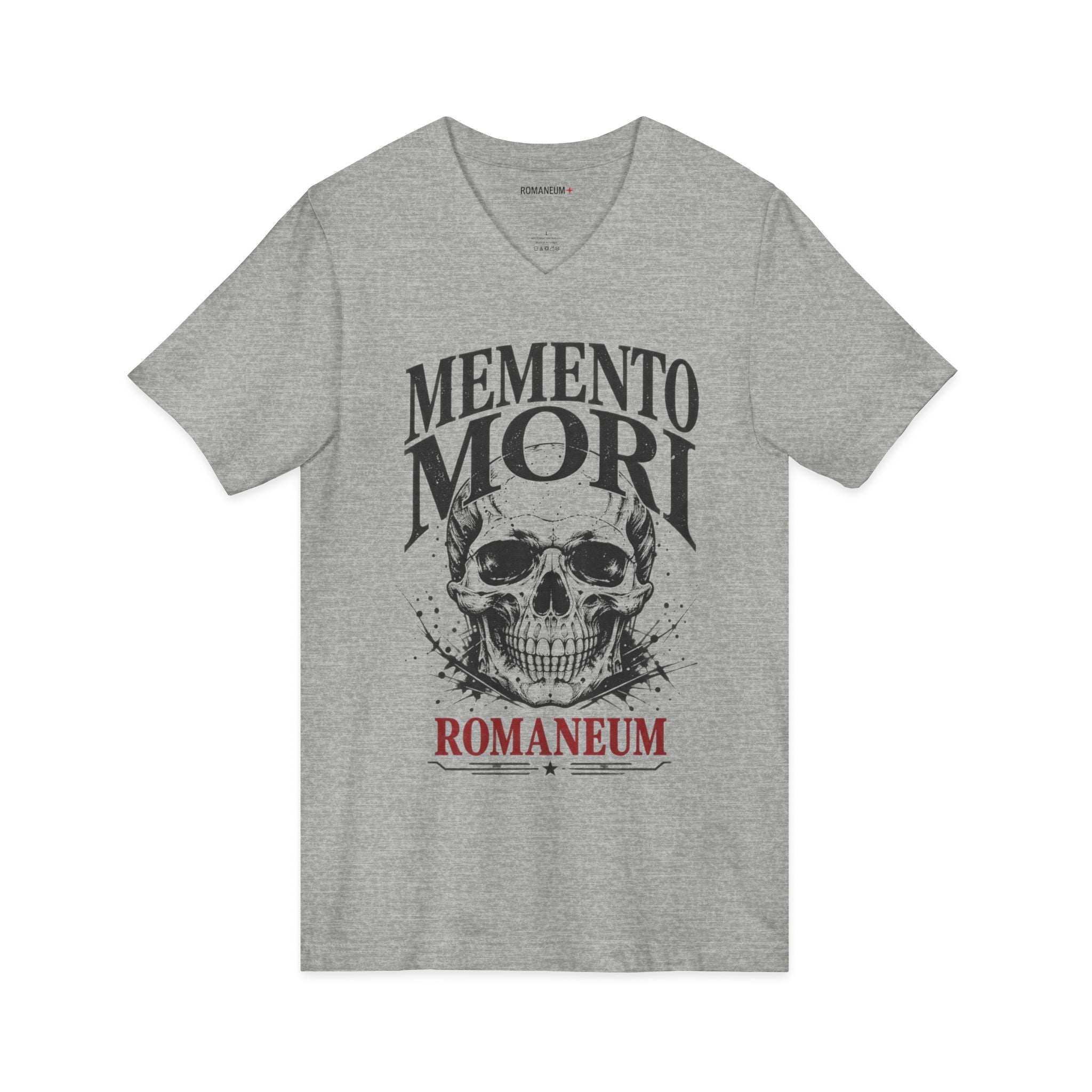 Memento Mori V-Neck Tee — Romaneum Skull Graphic Shirt