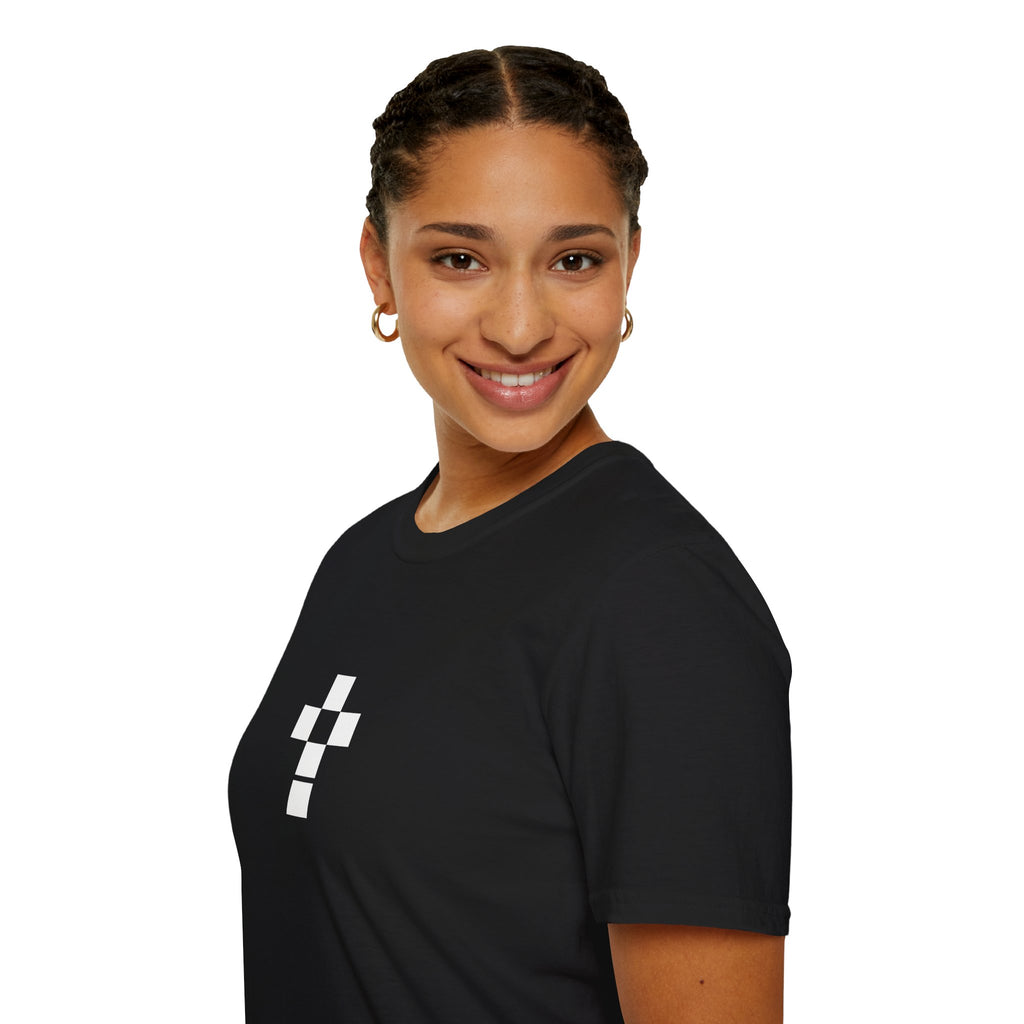 Romaneum Minimal Pixel Cross T-Shirt | Small Black Geometric Cross