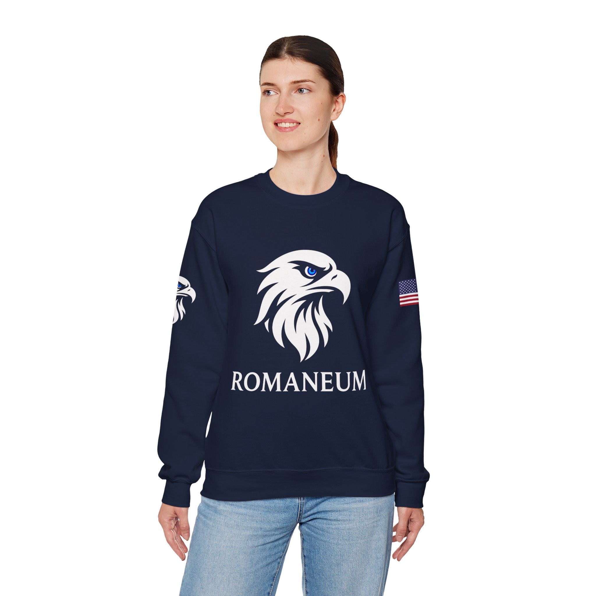 Romaneum eagle crest Crewneck sweatshirt | Romaneum logo, American flag sleeve