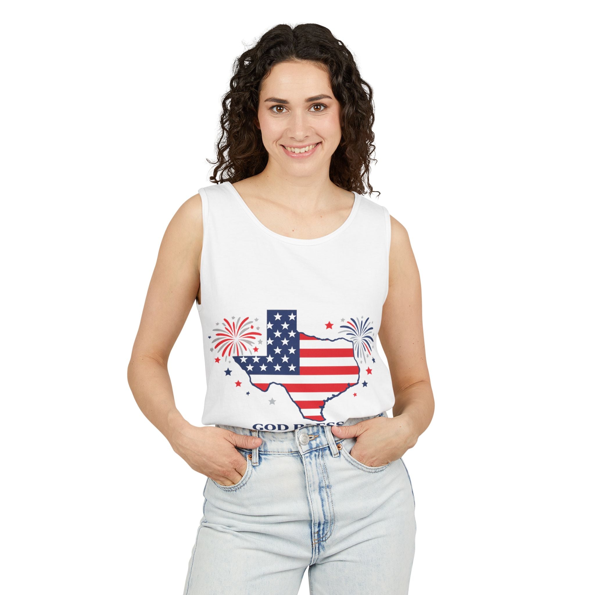 Romaneum Texas Flag Map God Bless America Tank Top | Patriotic 4th of July