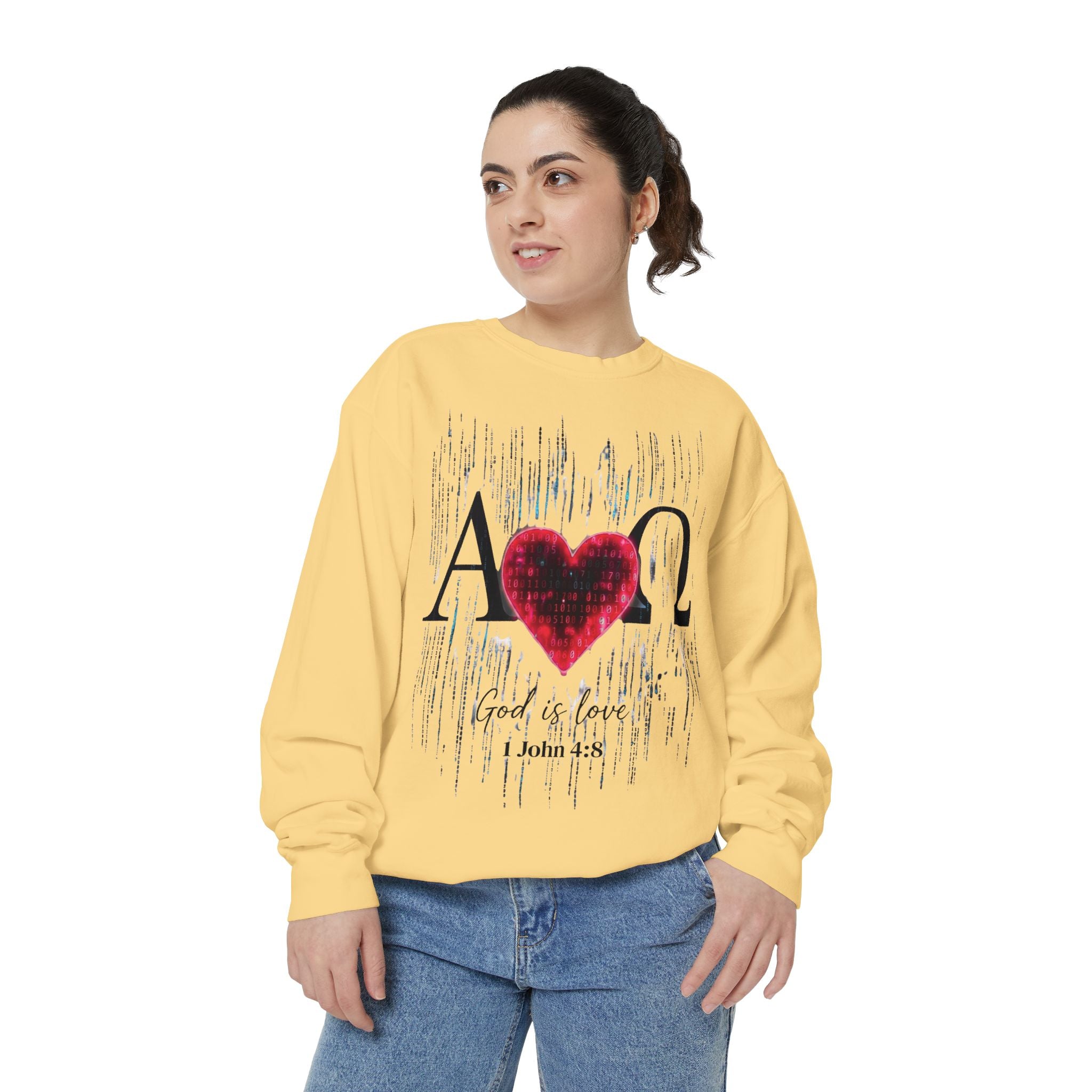 Alpha Omega Heart design sweatshirt | God is Love 1 John 4:8 RomanEum