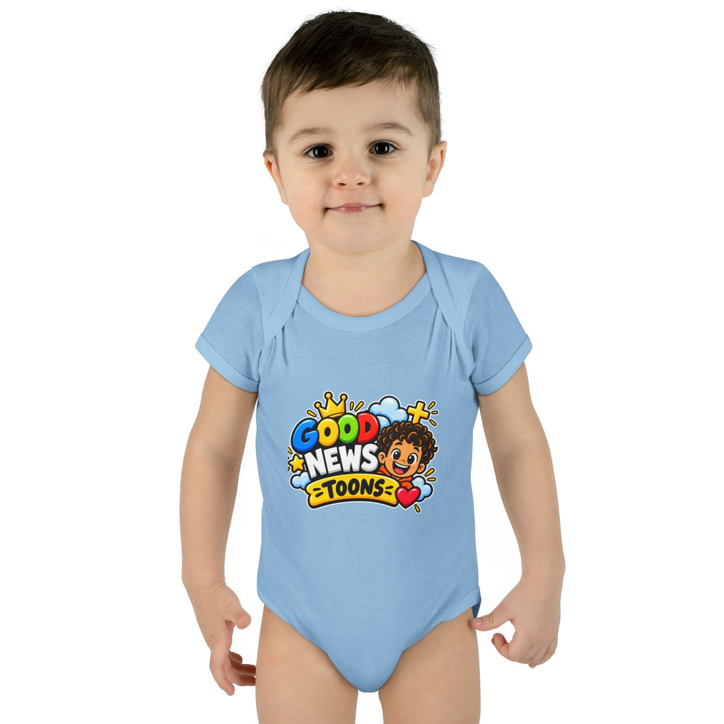 Infant Bodysuit — "Good News Toons" Colorful Cartoon Baby Onesie (Faithful Fun Truth)