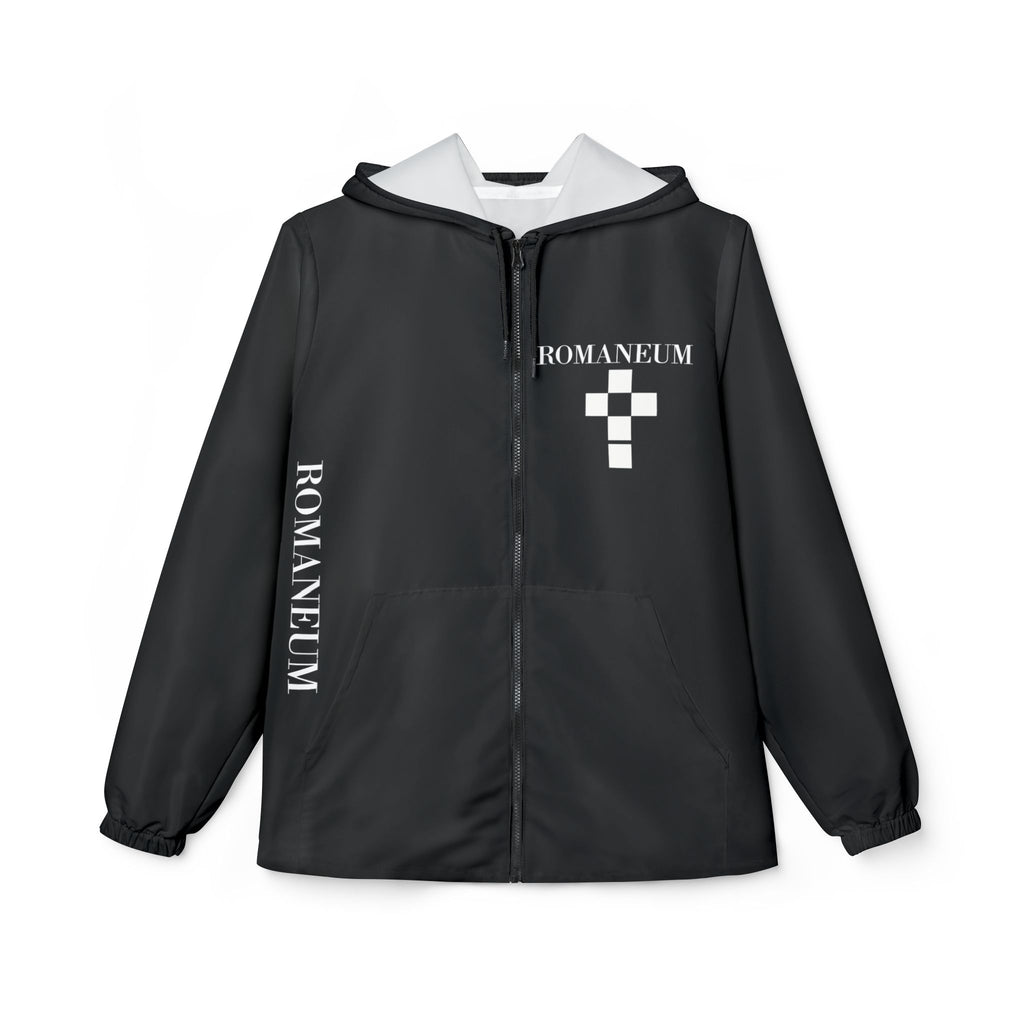 Romanæum Black Windbreaker Jacket — Minimal Logo Hooded Shell