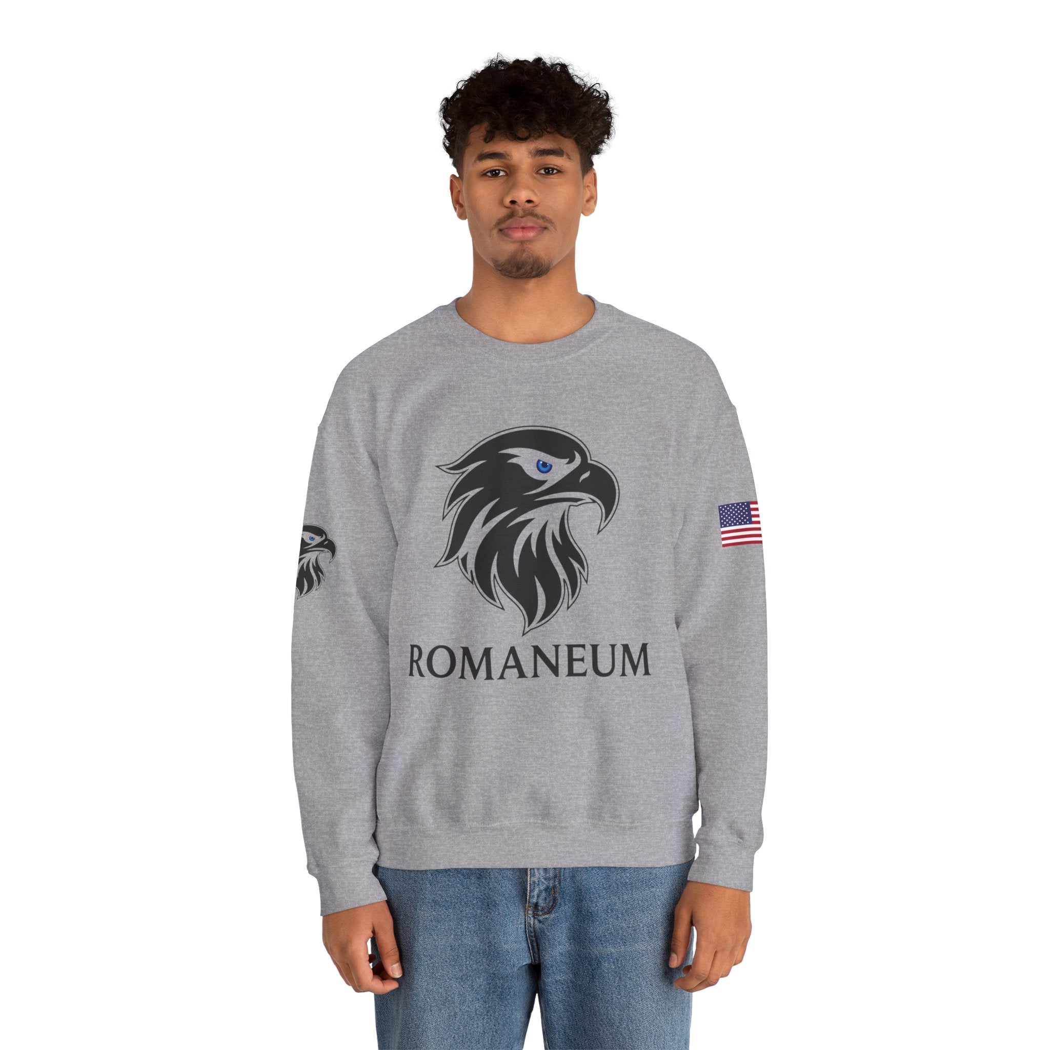 Romaneum eagle crest Crewneck sweatshirt | Romaneum logo, American flag sleeve