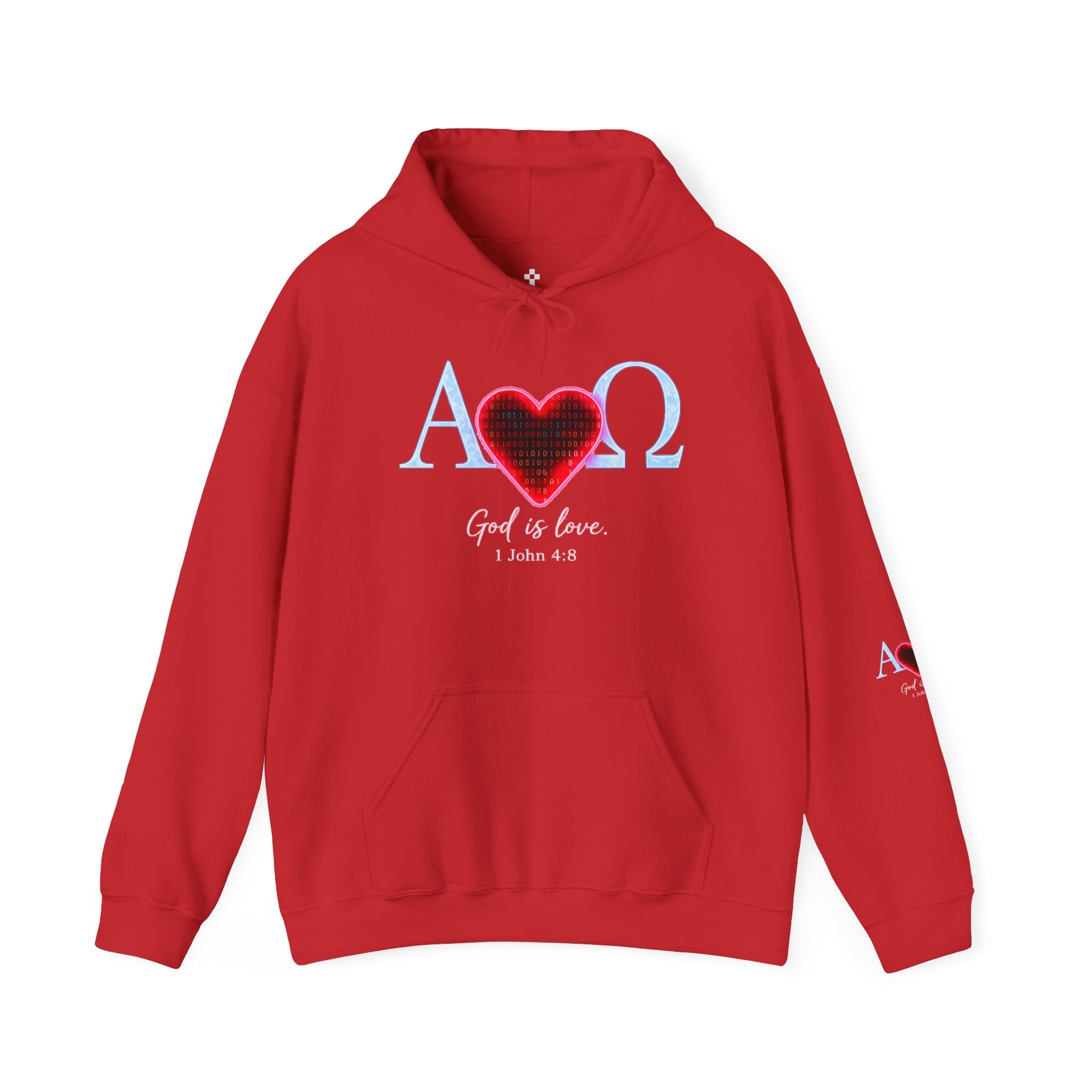Romaneum Alpha Omega Heart Hoodie | God is Love 1 John 4:8 Christian Hoodie