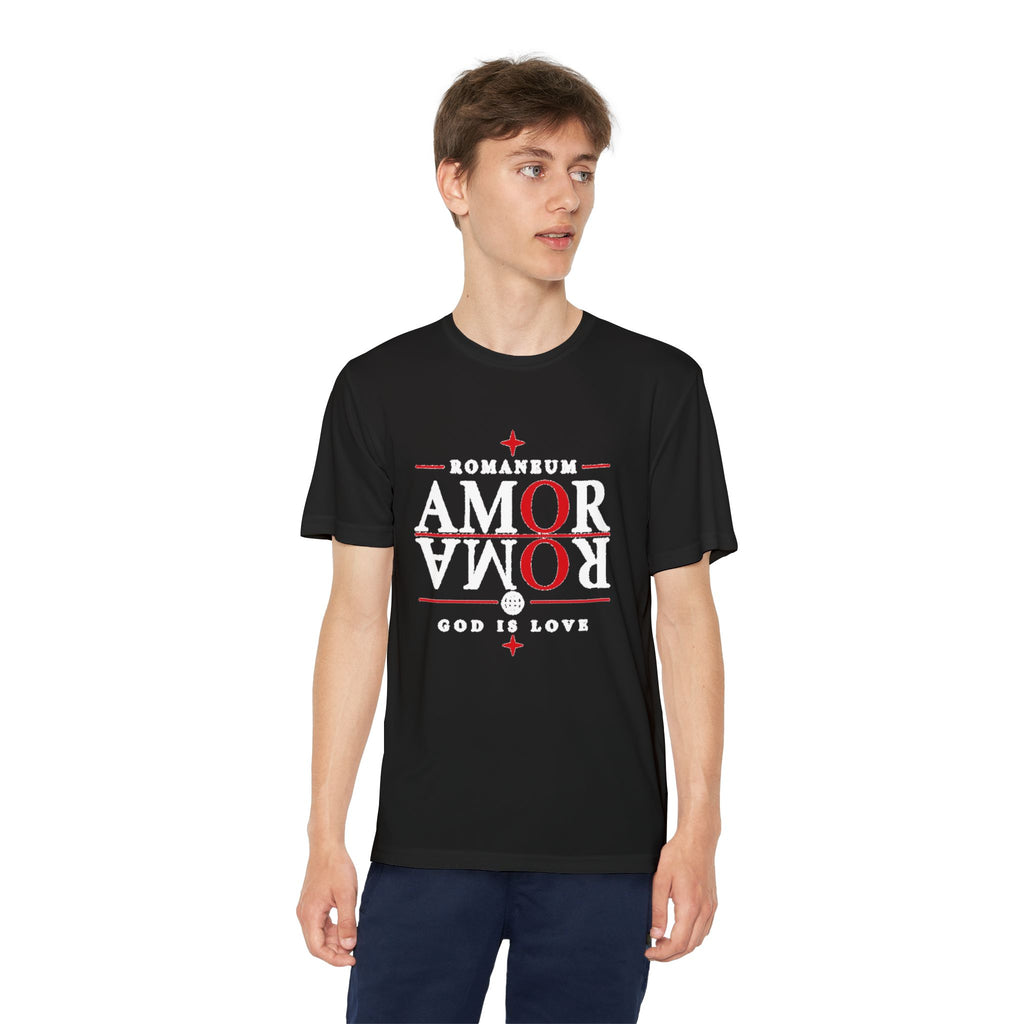 Youth Tee — ROMANEUM “AMOR/ROMA” Graphic Christian Shirt (God is Love)