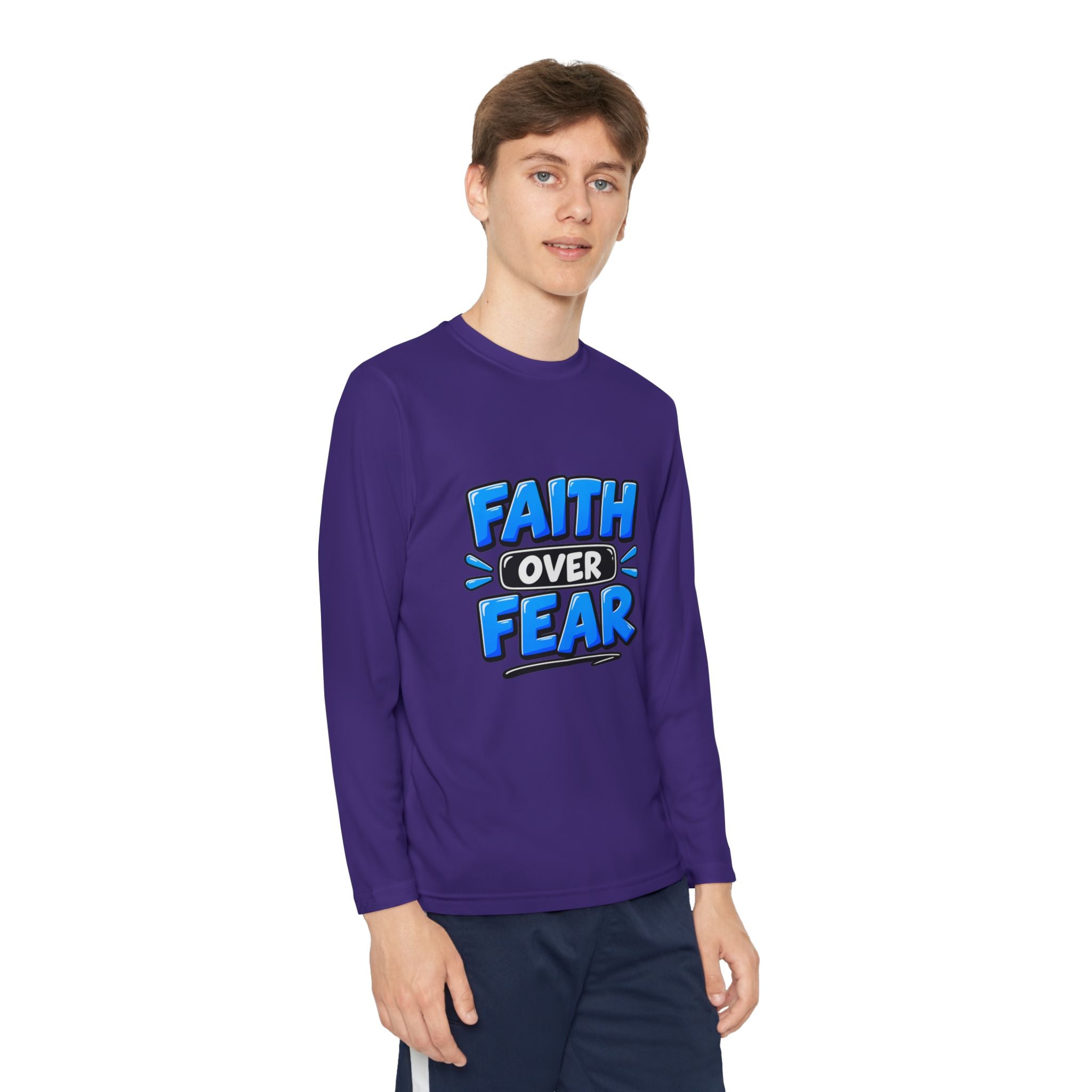 Faith Over Fear Youth Long Sleeve Tee — Good News Toons Graphic