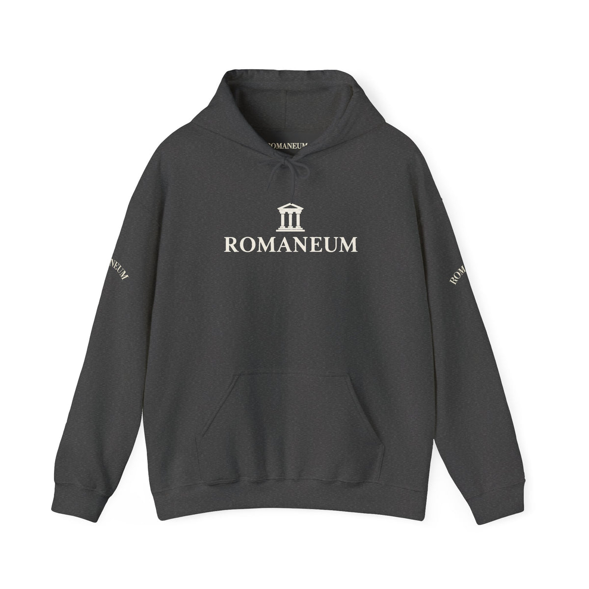 Romaneum Logo Hoodie – Classic Black Pullover with Roman Temple Design