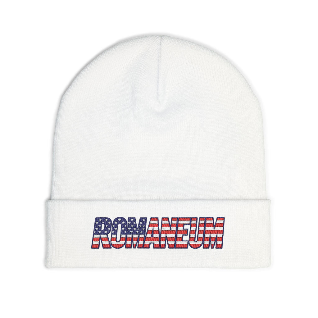 Embroidered 'ROMANEUM' American Flag Knit Beanie