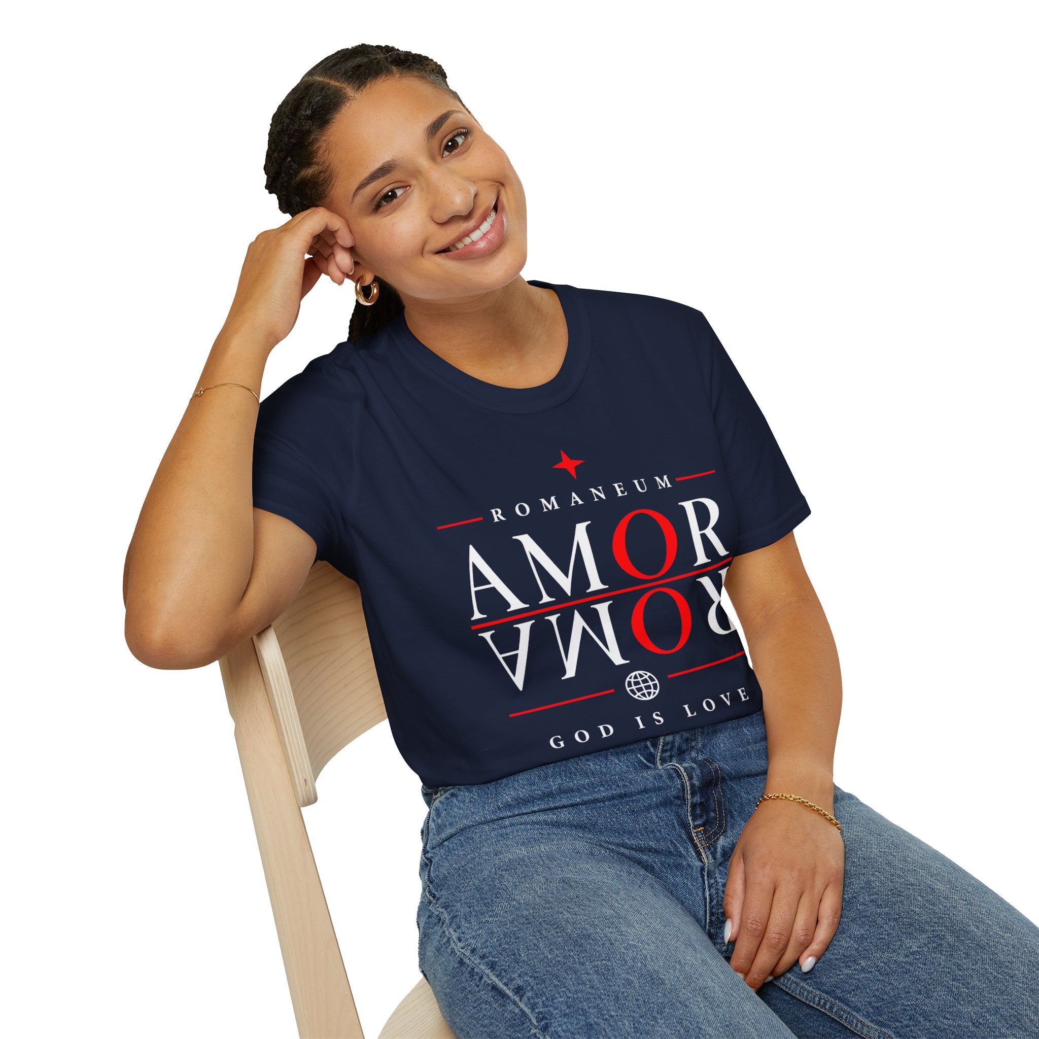 Amor/Roma 'ROMANEUM' Graphic T‑Shirt — 'AMOR' Reflection Design (God Is Love)