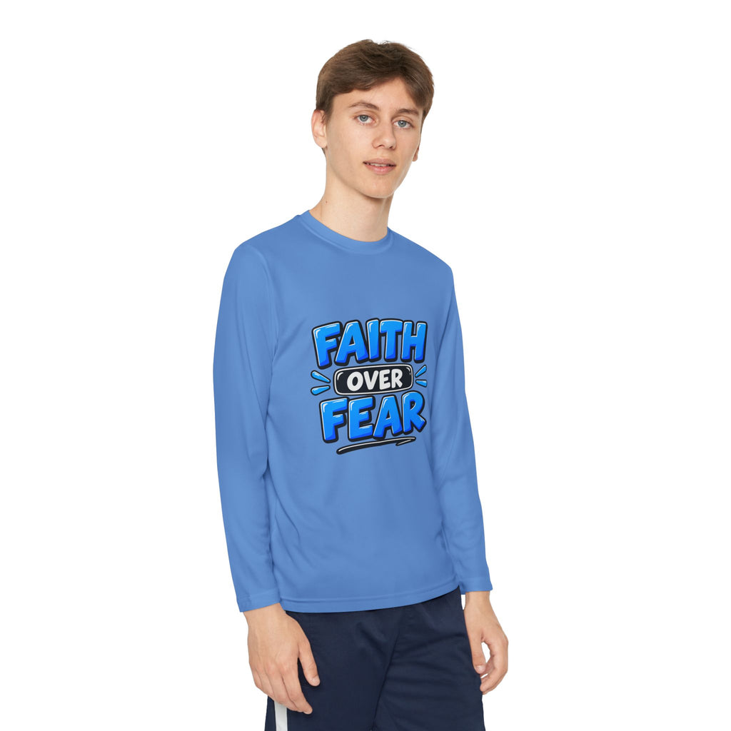 Faith Over Fear Youth Long Sleeve Tee — Good News Toons Graphic