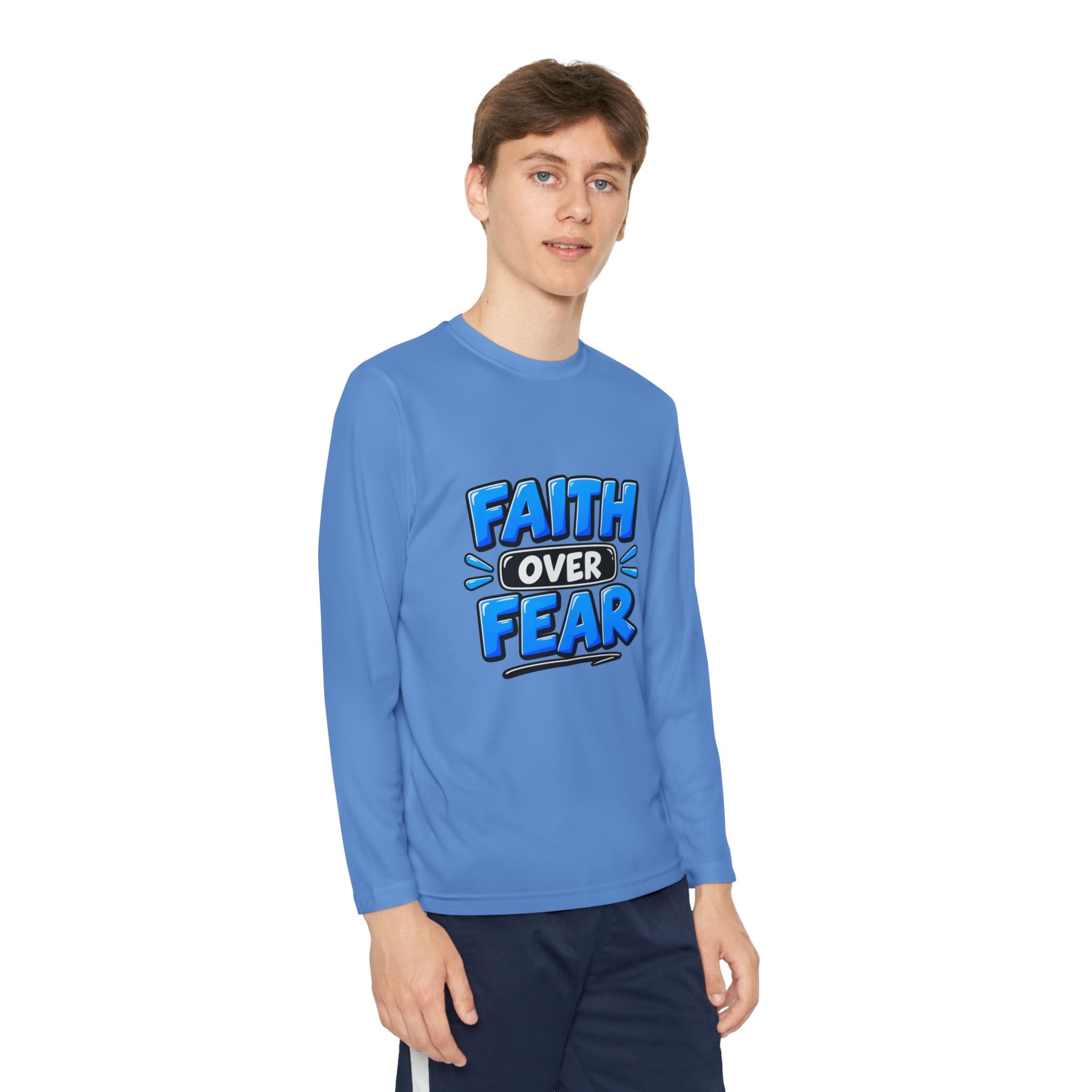 Faith Over Fear Youth Long Sleeve Tee — Good News Toons Graphic