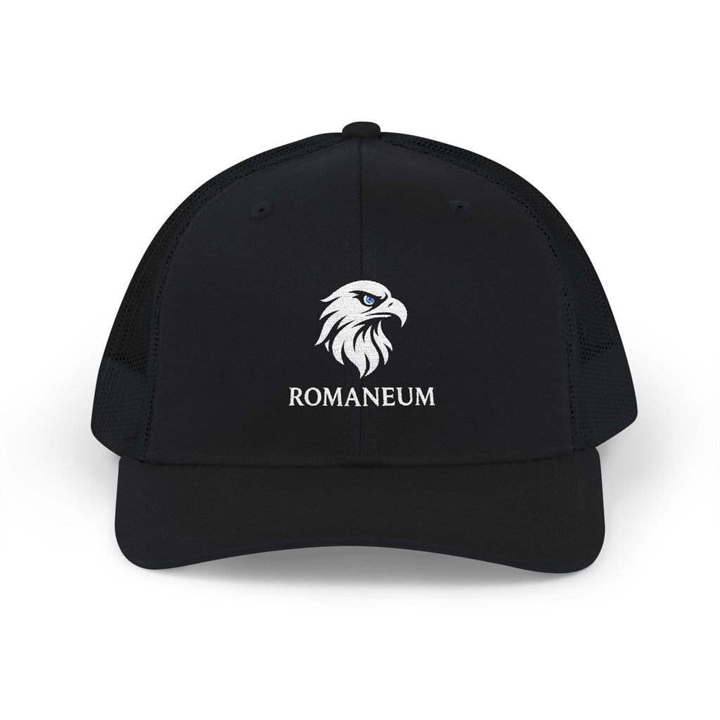 Eagle Head Romanem Trucker Cap | Embroidered Black White Mesh